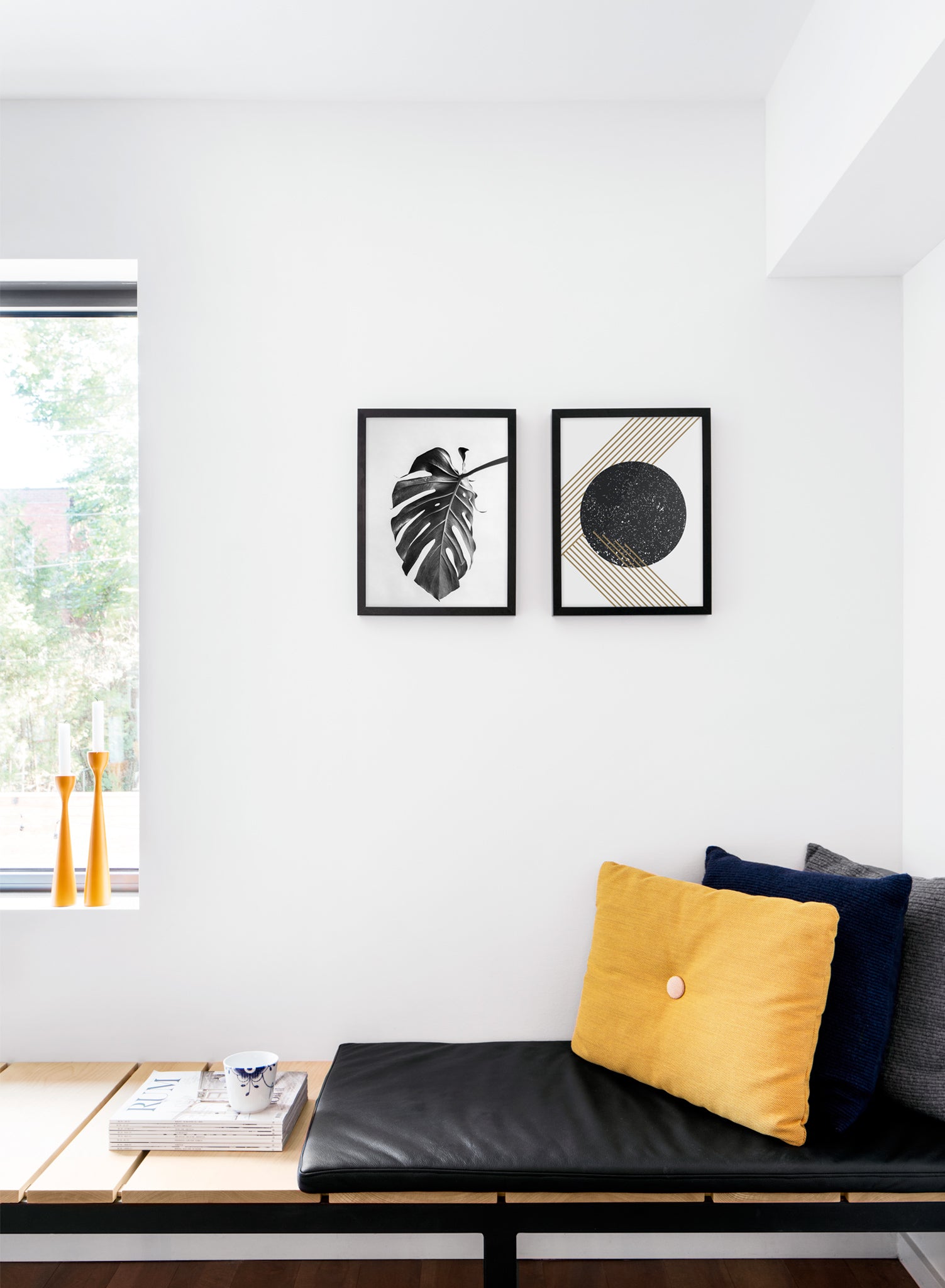 Modern minimalist poster by Opposite Wall with abstract graphic Gold Dust design - Cozy living room nook