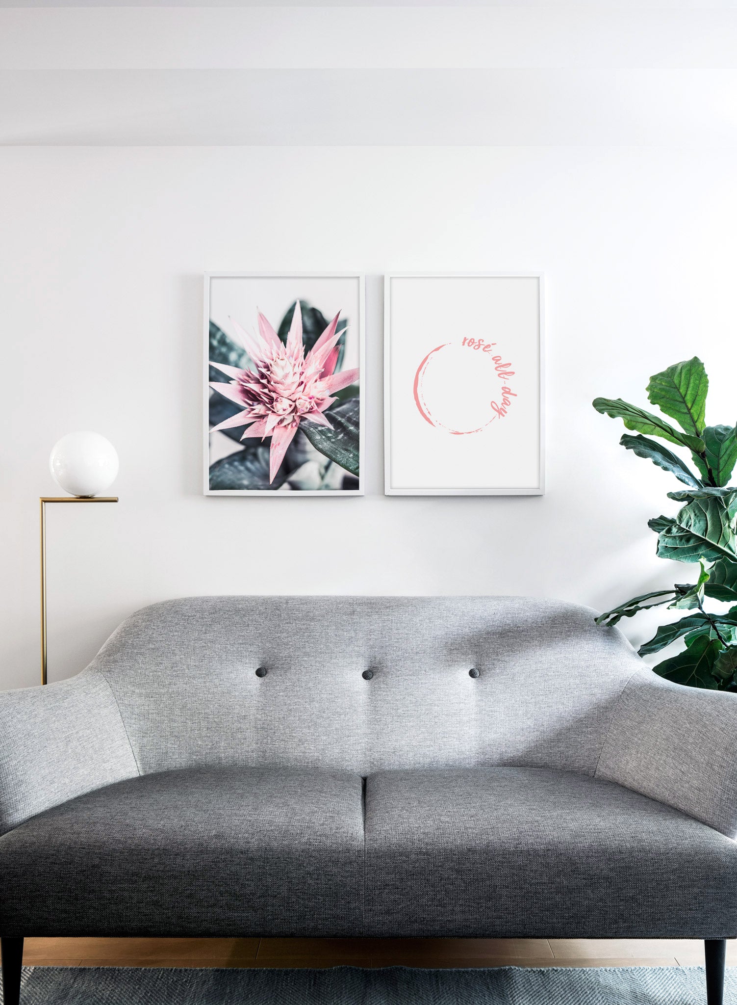 Modern minimalist poster by Opposite Wall with trendy Desert cactus flower photography - Living room with a couch