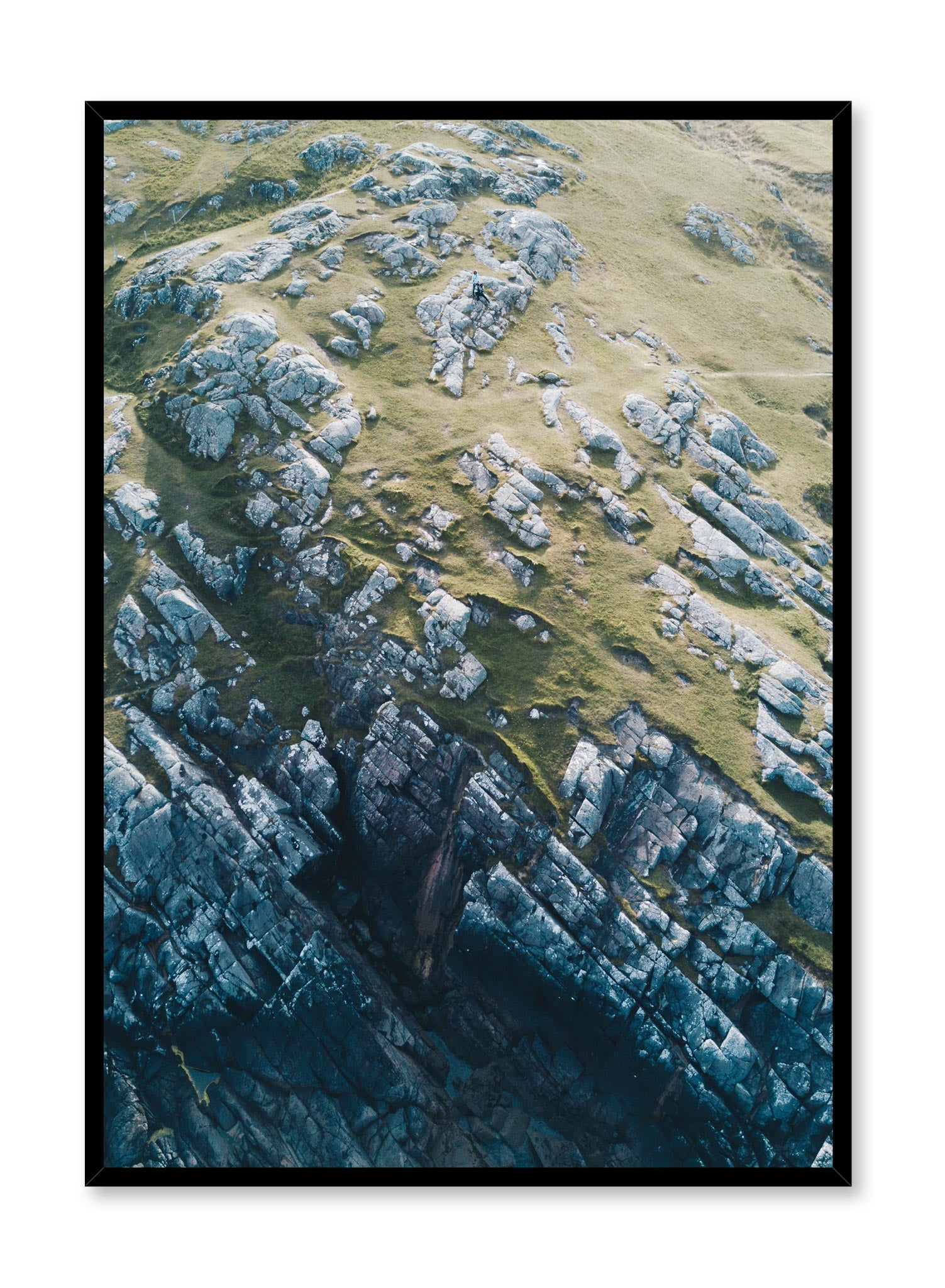 Minimalist art print by Opposite Wall with Scottish rocky cliffs aerial art photography