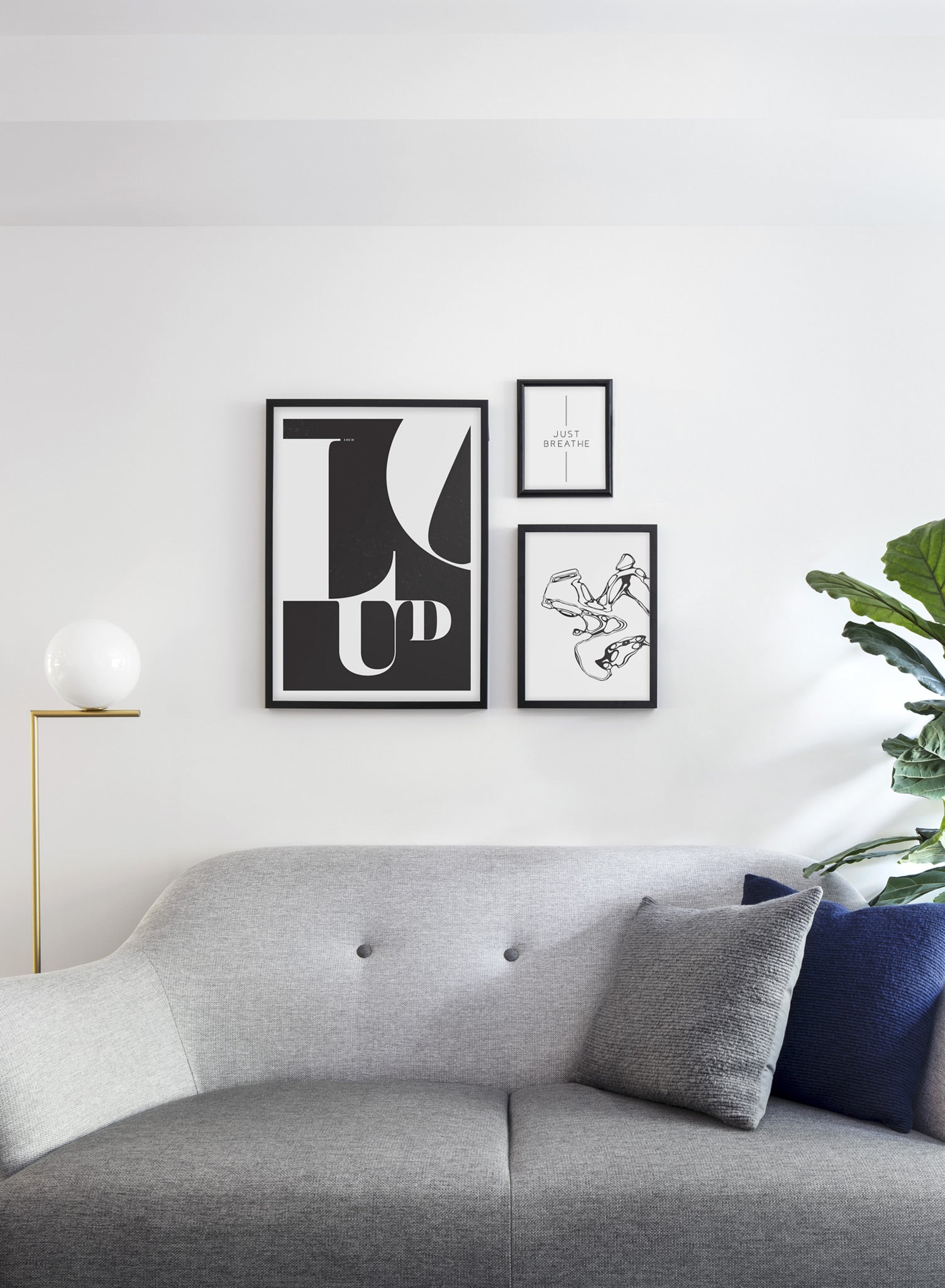 Minimalist poster by Opposite Wall with trendy black and white abstract graphic design - Organic No.1 - Living room sofa
