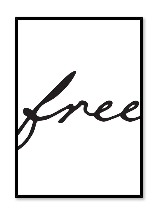 Scandinavian poster with black and white graphic typography design of Free by Opposite Wall