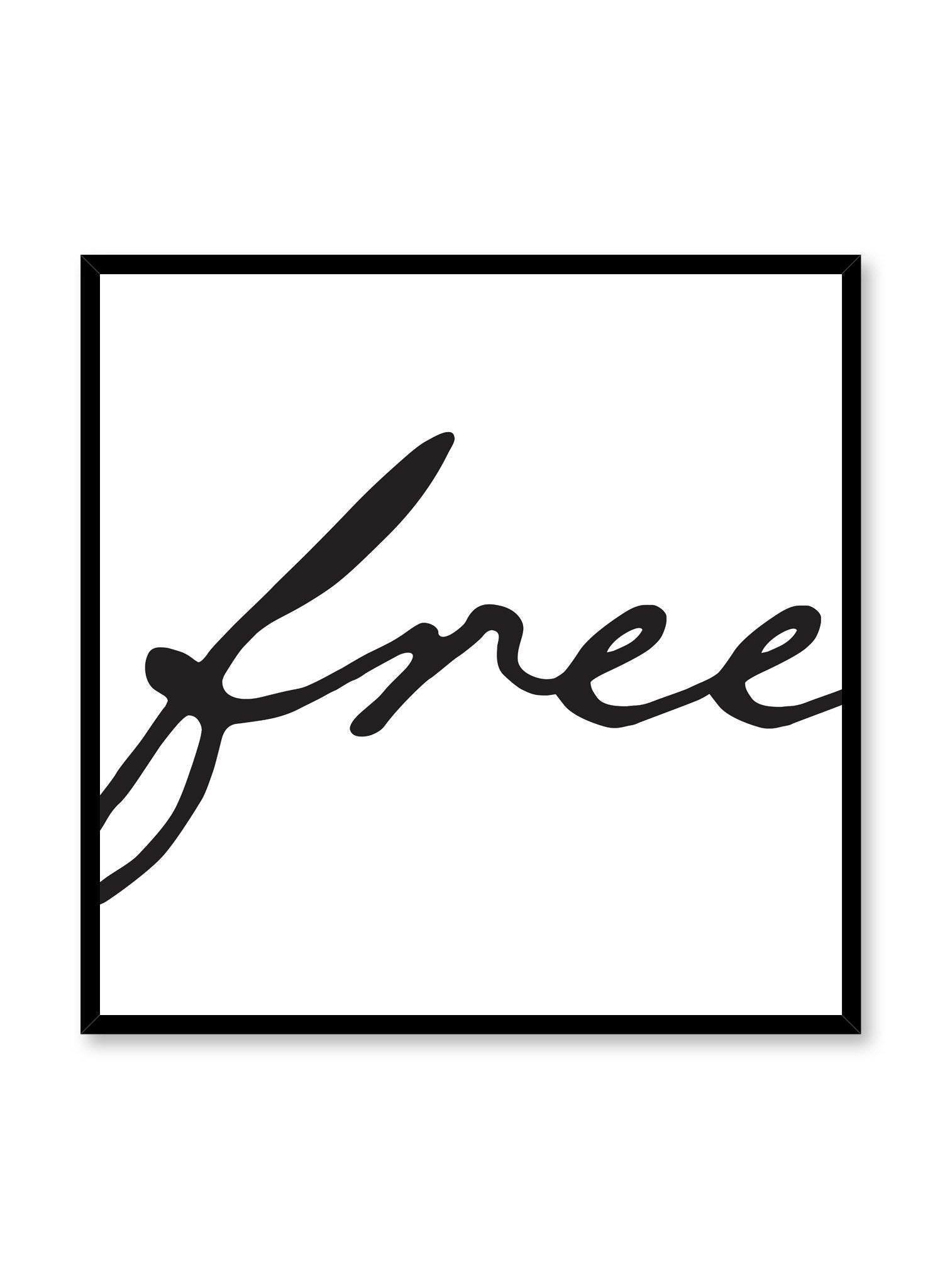 Scandinavian poster with black and white graphic typography design of Free by Opposite Wall in square format