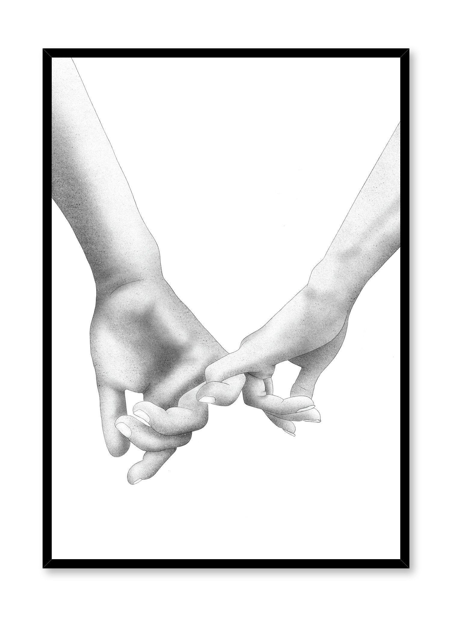 Holding Pinkies Black & White Illustration Poster Opposite Wall