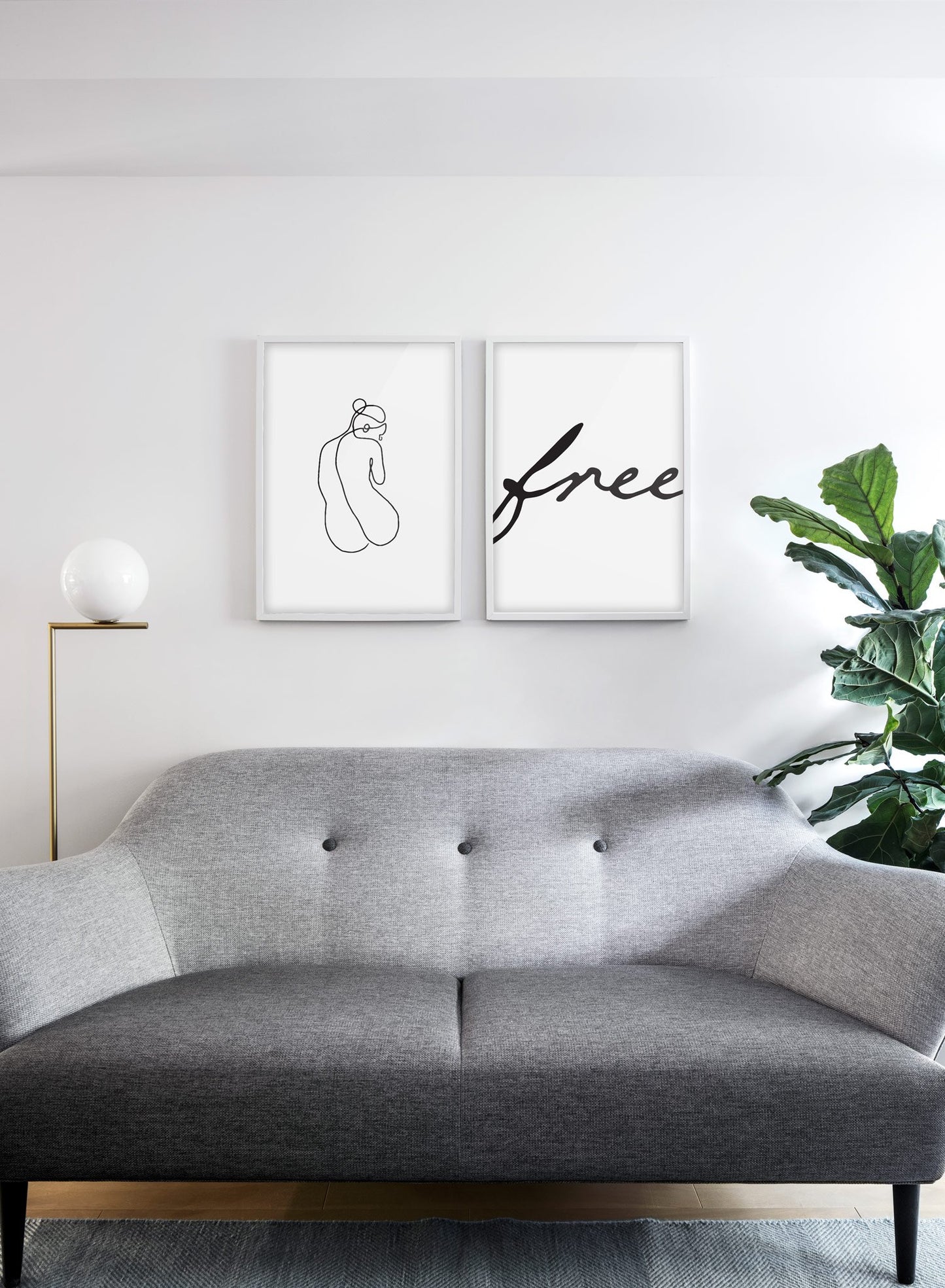 Scandinavian poster with black and white graphic typography design of Free and abstract illustration of silhouette - Living room