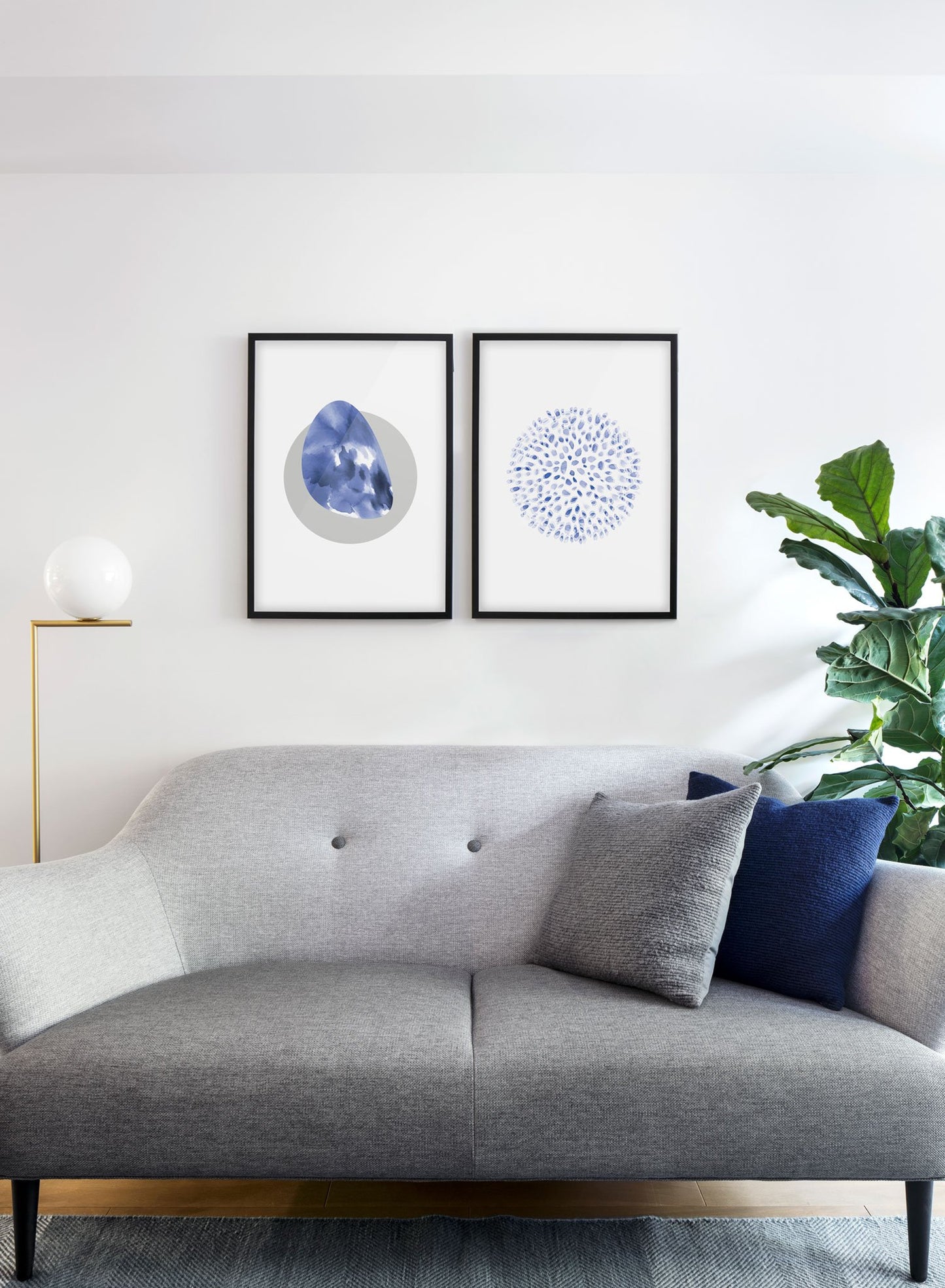 Modern minimalist poster by Opposite Wall with abstract illustration of Blue Dreams and fade into night - living room