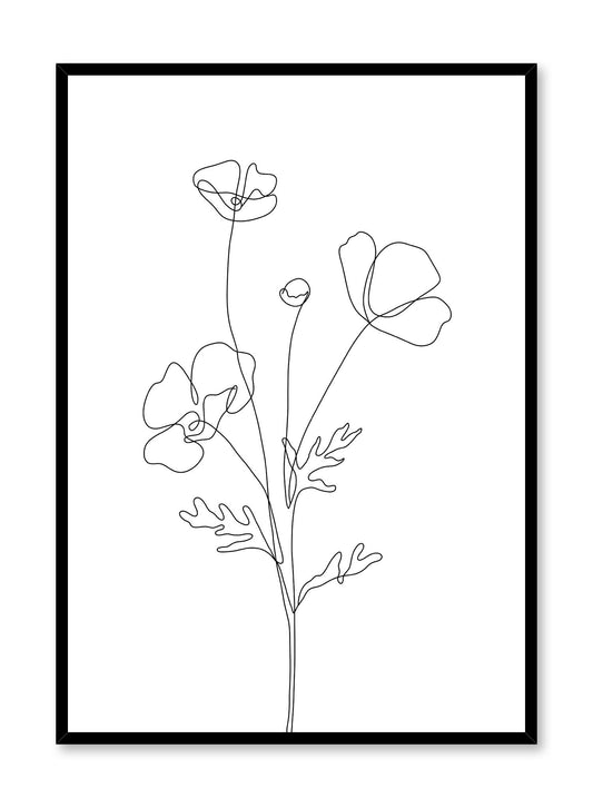 Minimalist design poster by Opposite Wall with line art drawing of poppy