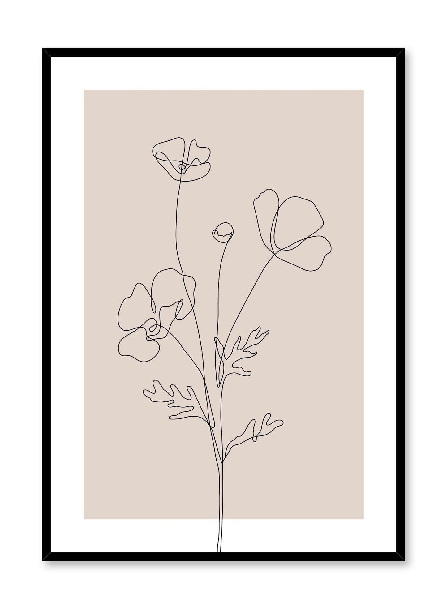 Minimalist design poster by Opposite Wall with line art drawing of poppy in pink