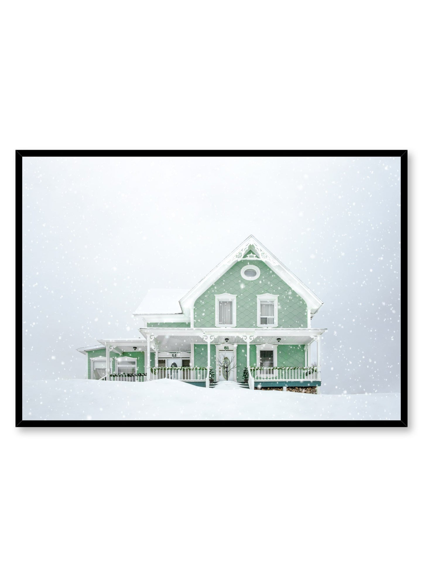 Minimalist design poster by Opposite Wall with photography of green home in white winter snow