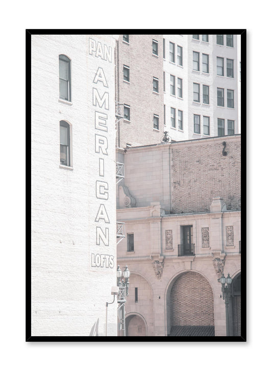 Minimalist design poster by Opposite Wall with urban photography of industrial Pan American Lofts building