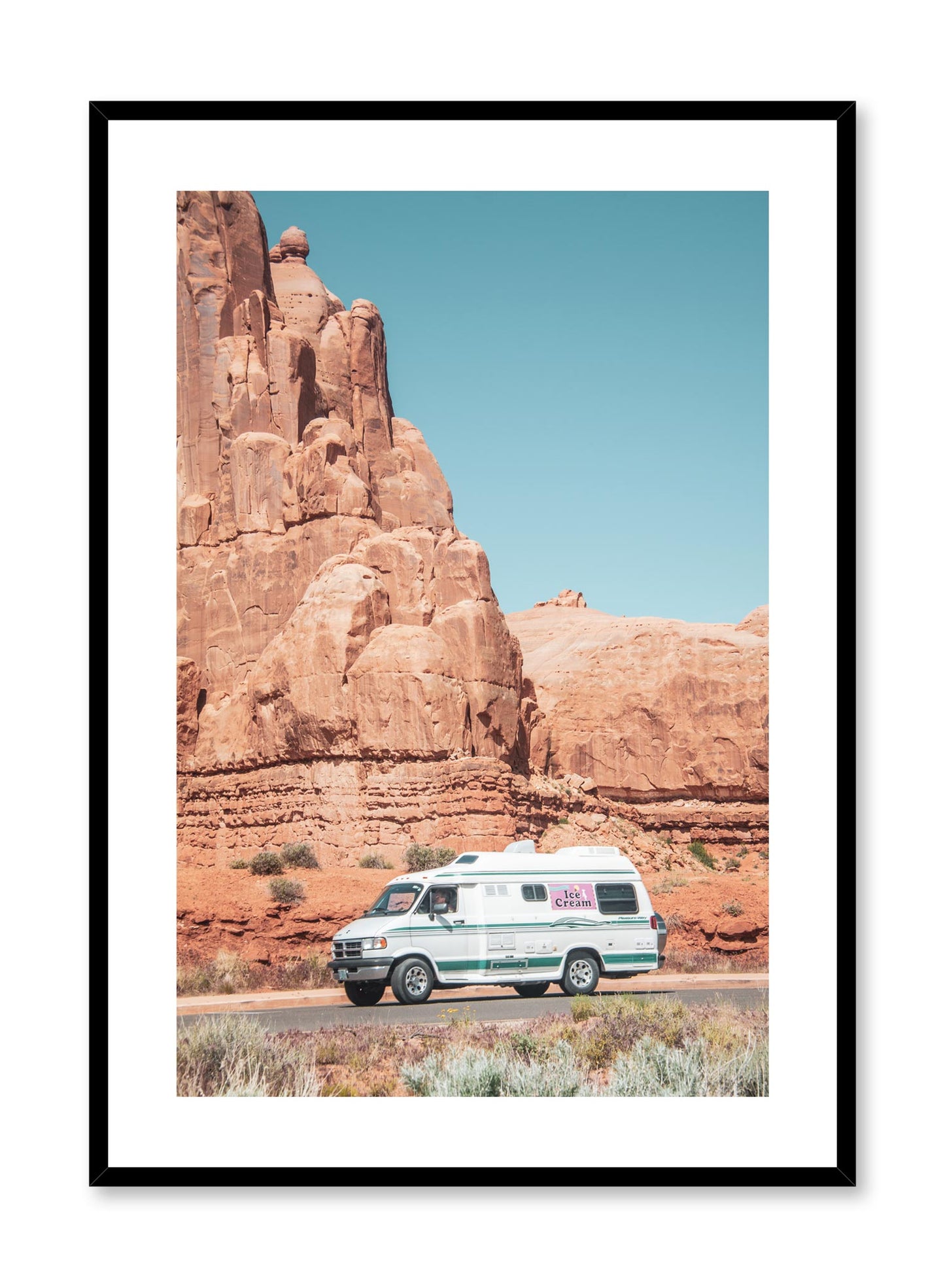 Minimalist design poster by Opposite Wall with photography of camper van on a road trip