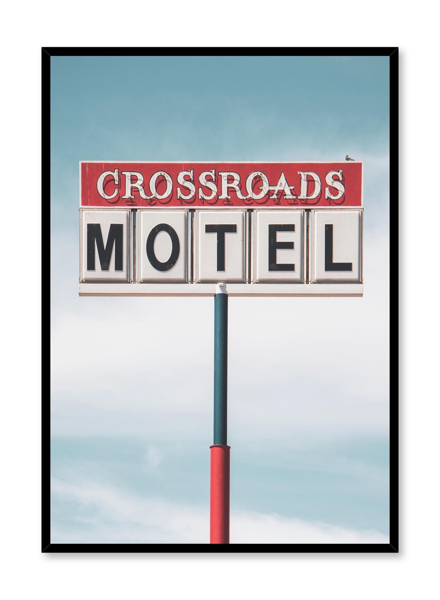 Minimalist design poster by Opposite Wall with photography of Crossroads Motel sign