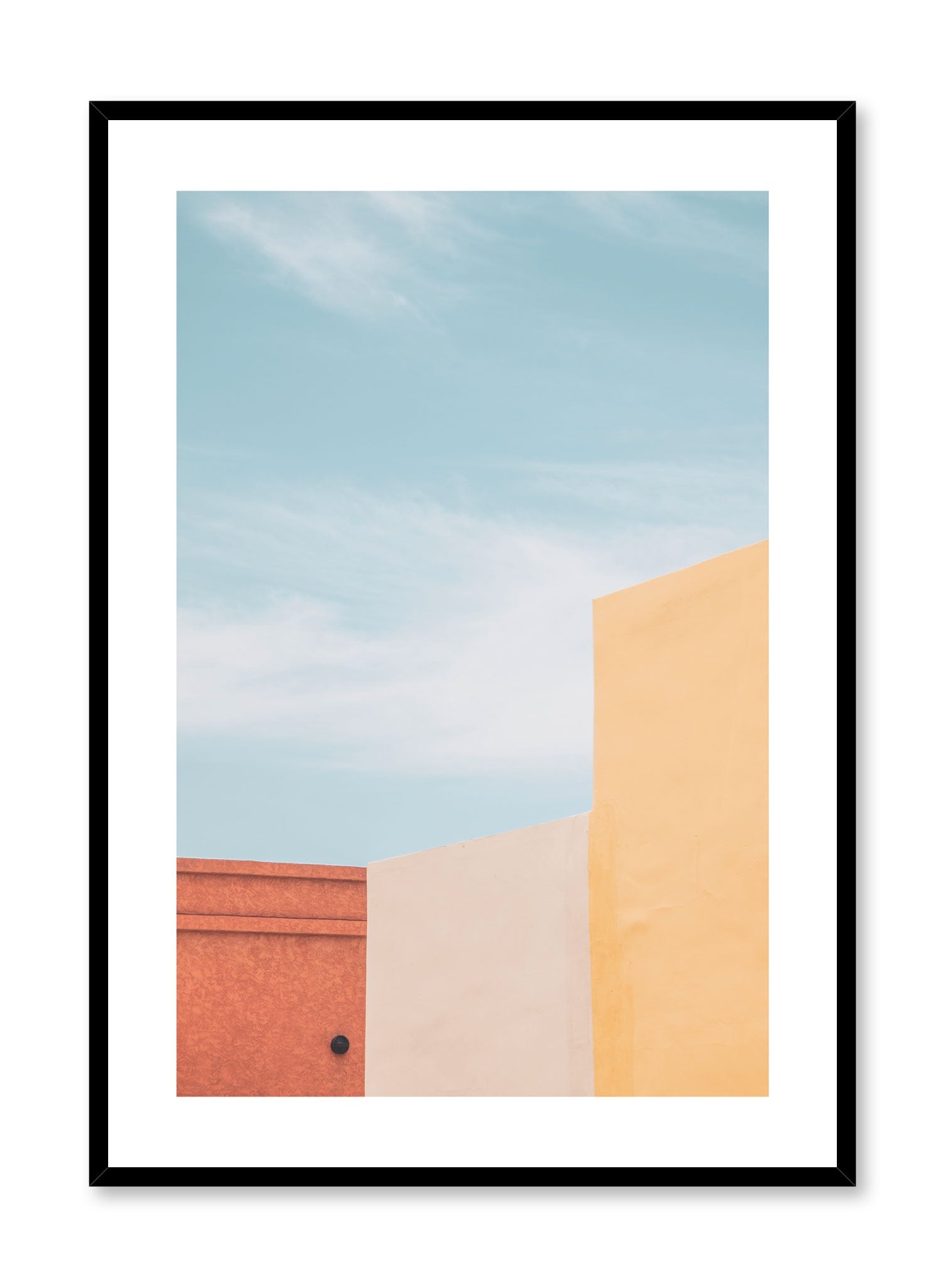 Minimalist design poster by Opposite Wall with photography of trio of bright colour buildings