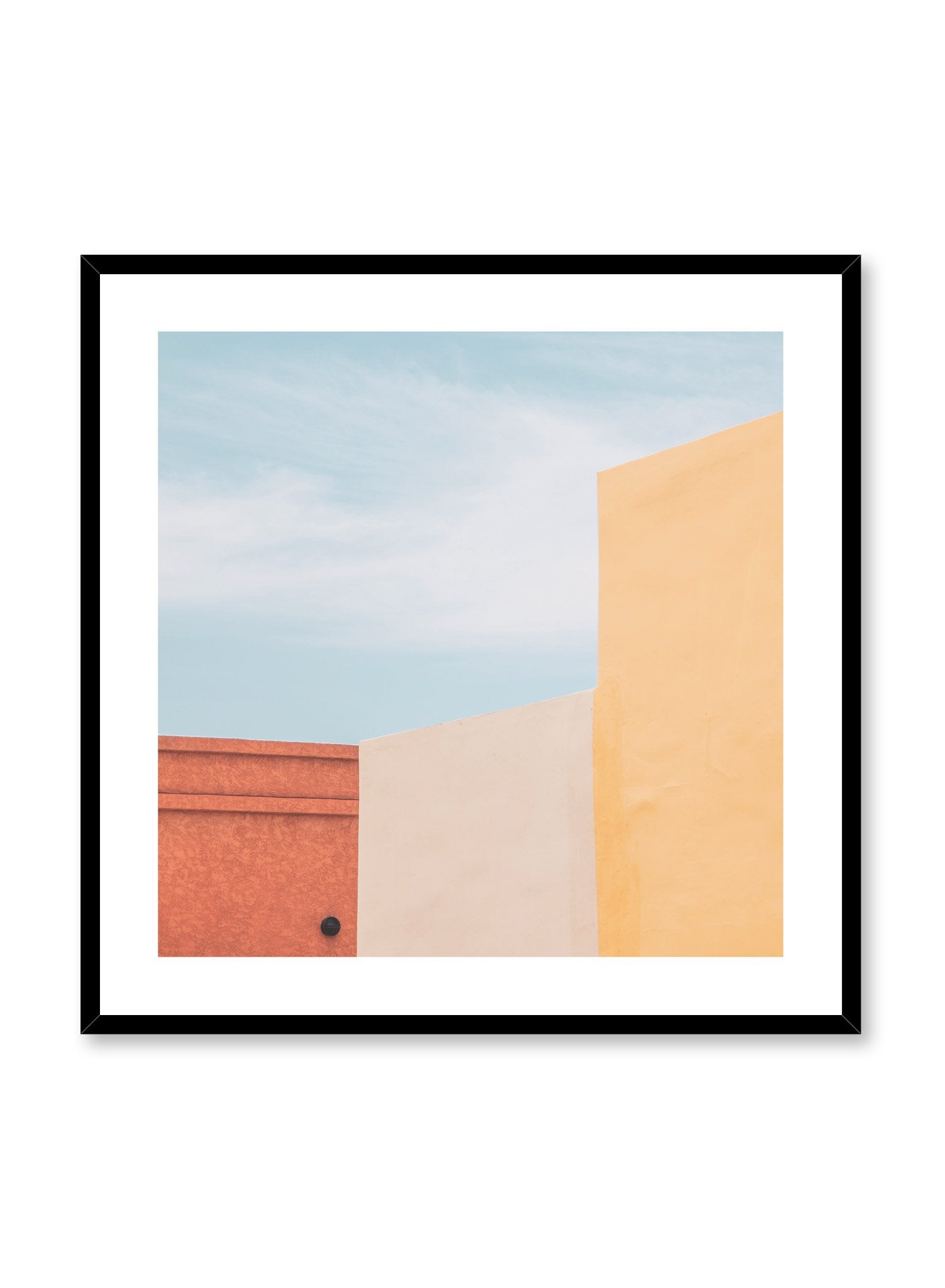 Minimalist design poster by Opposite Wall with photography of trio of bright colour buildings