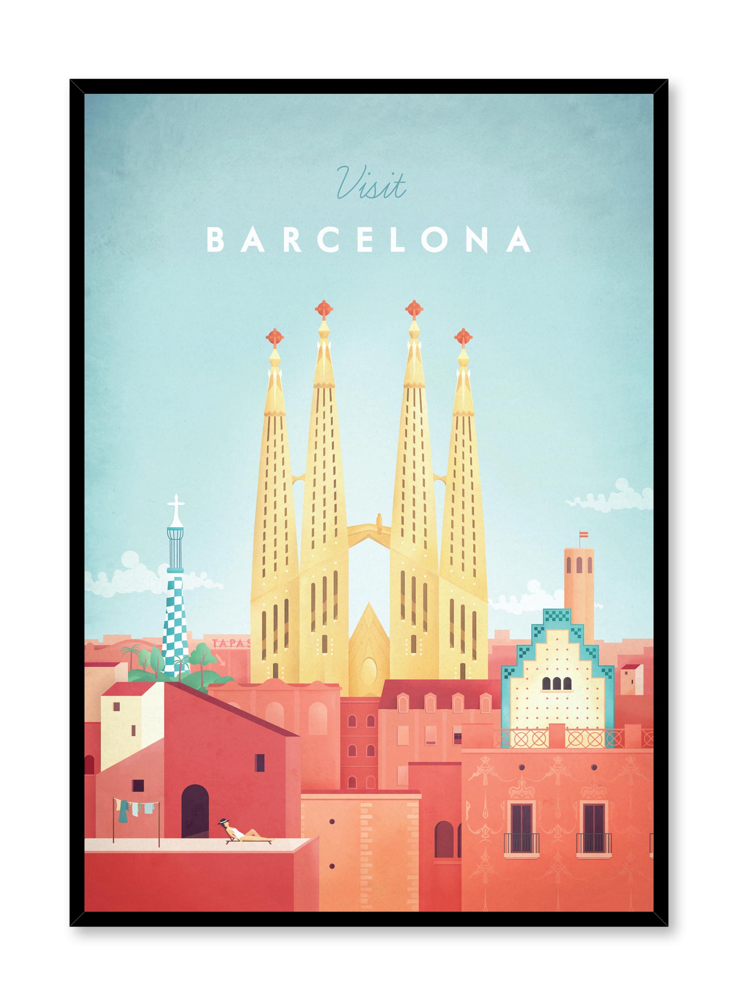 Modern minimalist travel poster by Opposite Wall with illustration of Barcelona, Spain