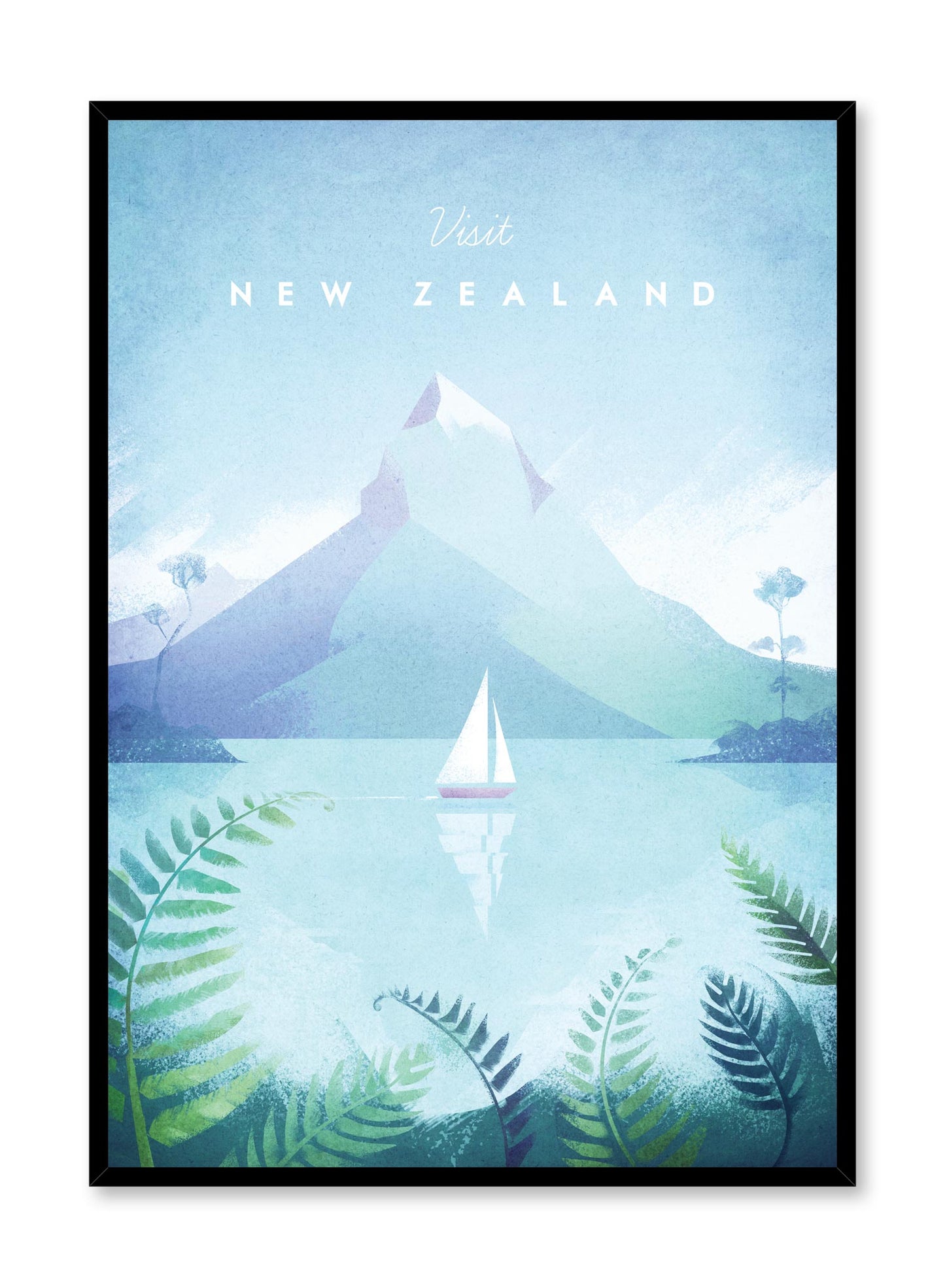 Modern minimalist travel poster by Opposite Wall with illustration of New Zealand