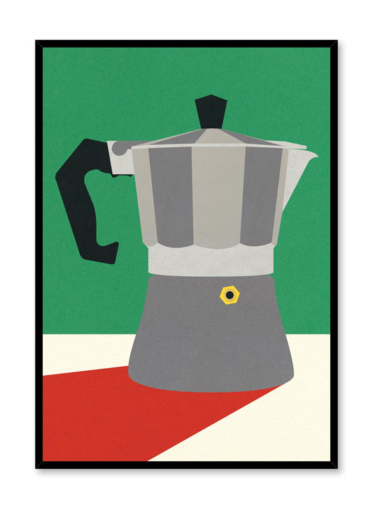 Modern minimalist poster by Opposite Wall with abstract collage illustration of espresso maker