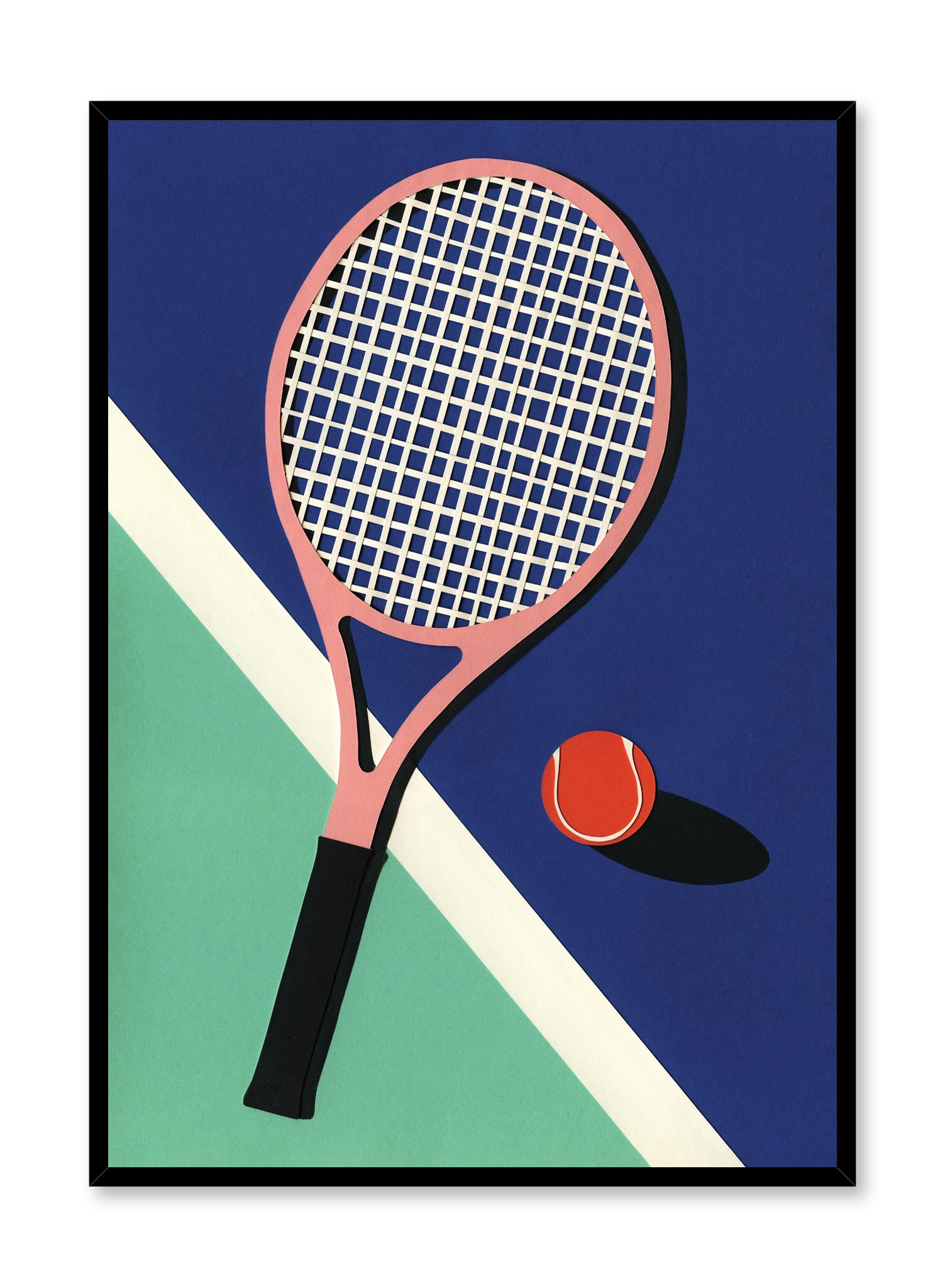 Modern minimalist poster by Opposite Wall with abstract collage illustration of tennis racket