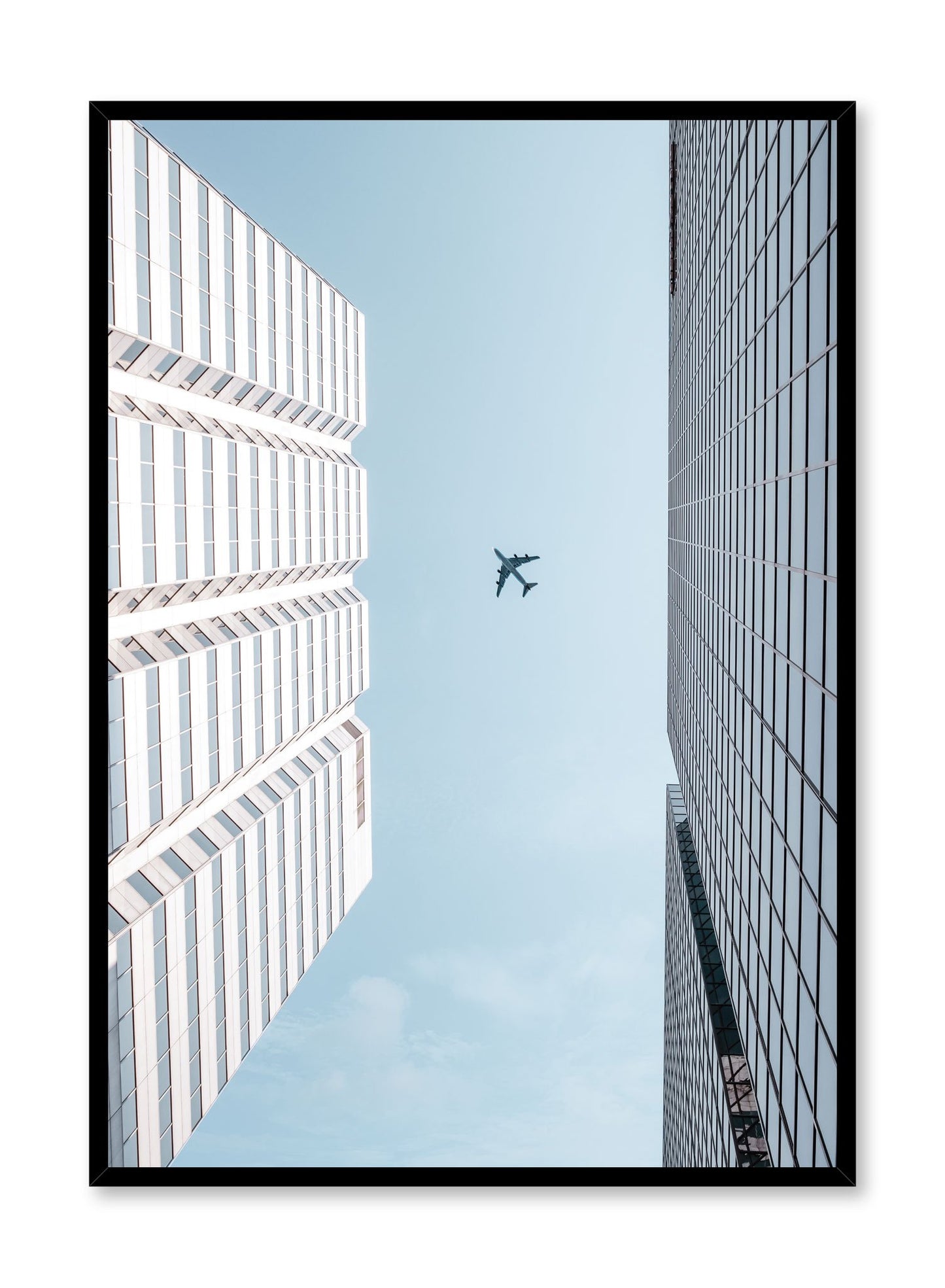 Minimalist design poster by Opposite Wall with urban photography of airplane over city