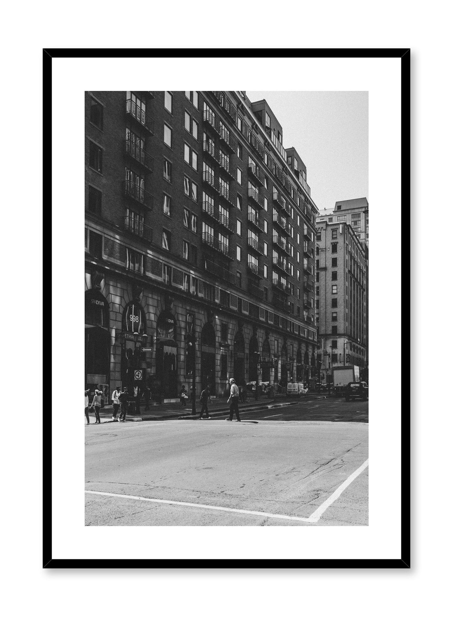 Minimalist design poster by Opposite Wall with black and white urban street photography in Montreal Canada