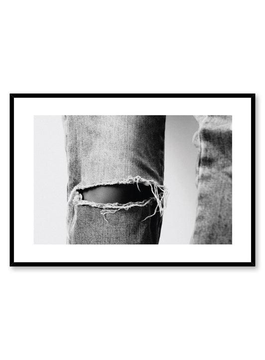 Minimalist design photography poster of black and white Ripped jeans by Love Warriors Creative Studio - Buy at Opposite Wall