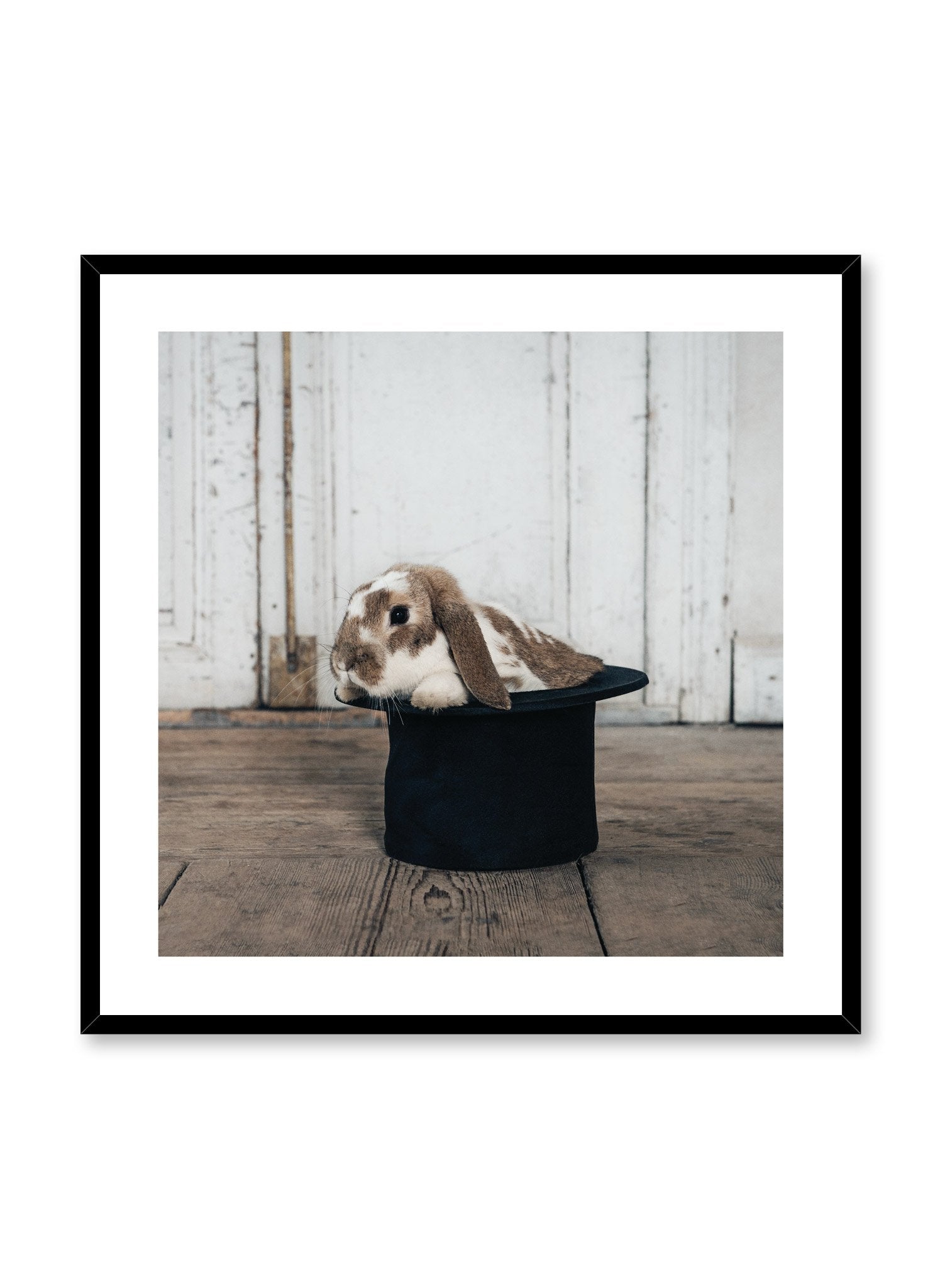 Minimalist design photography poster of Hat Trick rabbit by Love Warriors Creative Studio - Buy at Opposite Wall