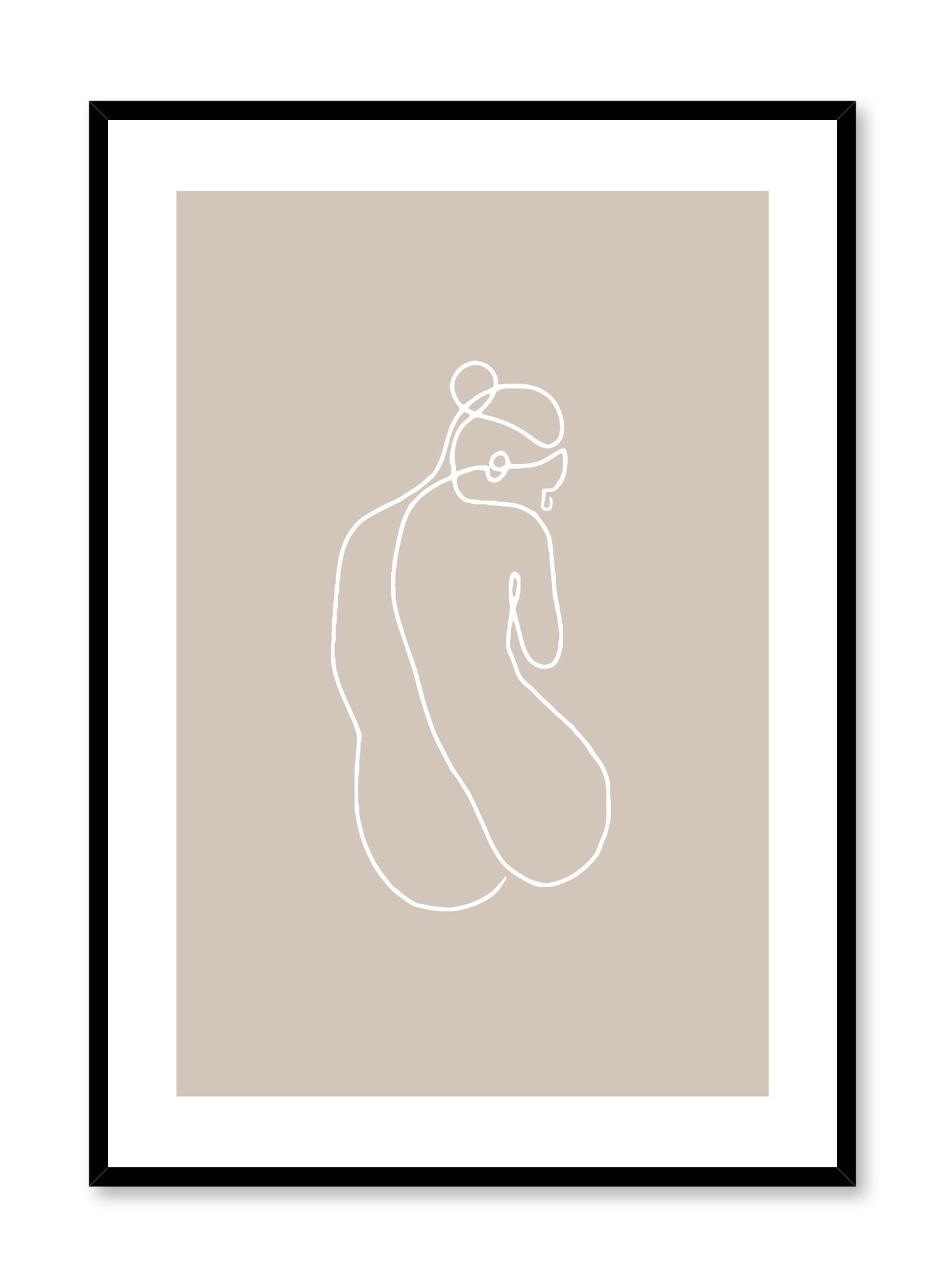 Modern minimalist poster by Opposite Wall with abstract line art illustration of Silhouette with tan beige background