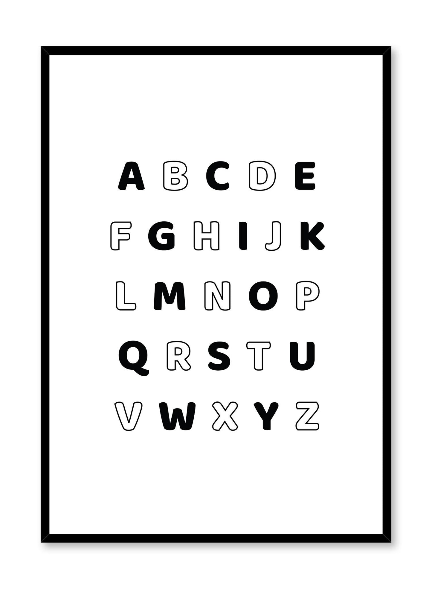 Scandinavian poster with graphic typography design of Alphabet in Black & White by Opposite Wall