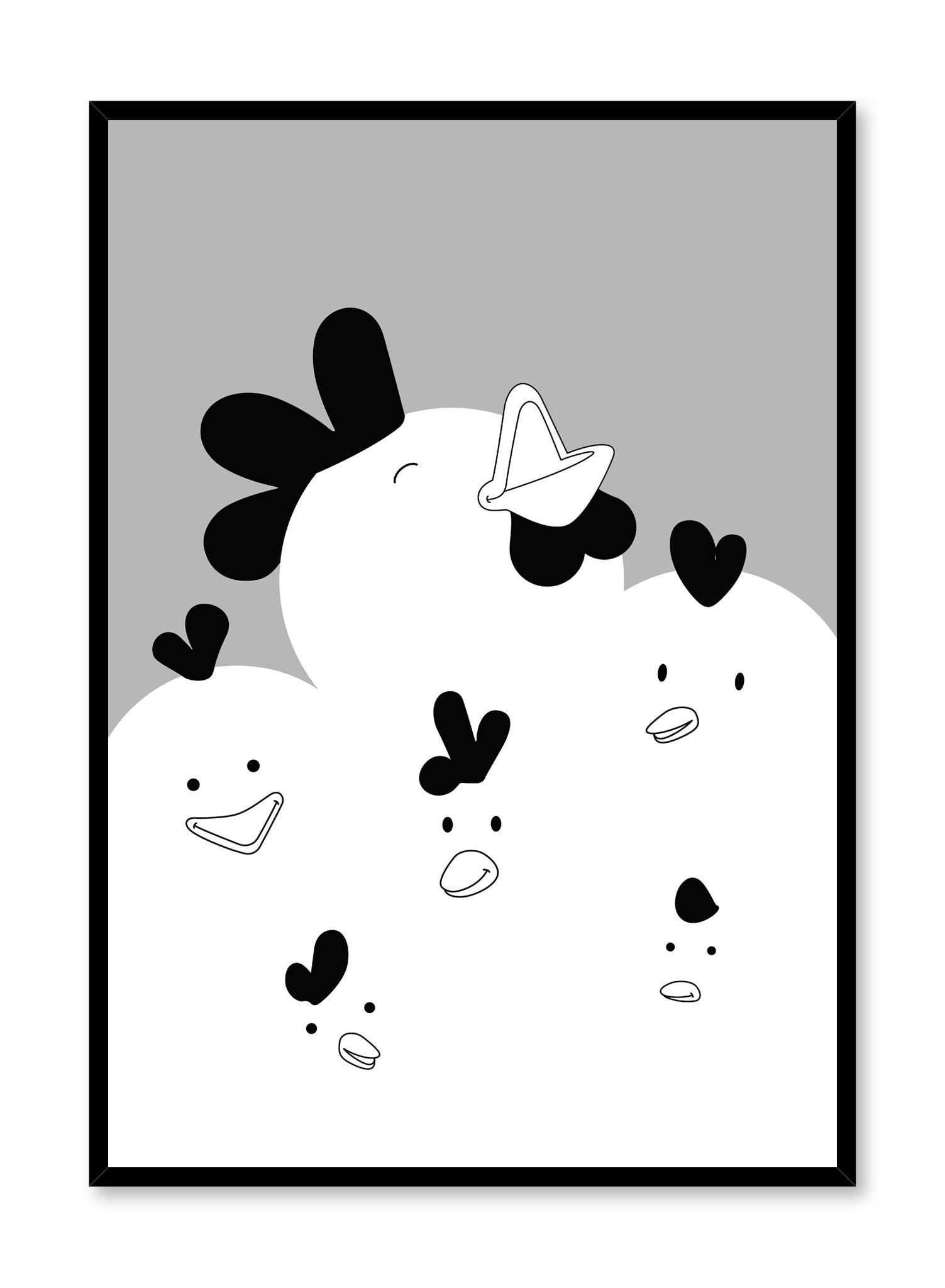 Modern minimalist poster by Opposite Wall with kids illustration of Chirpy Chicks in Black & White