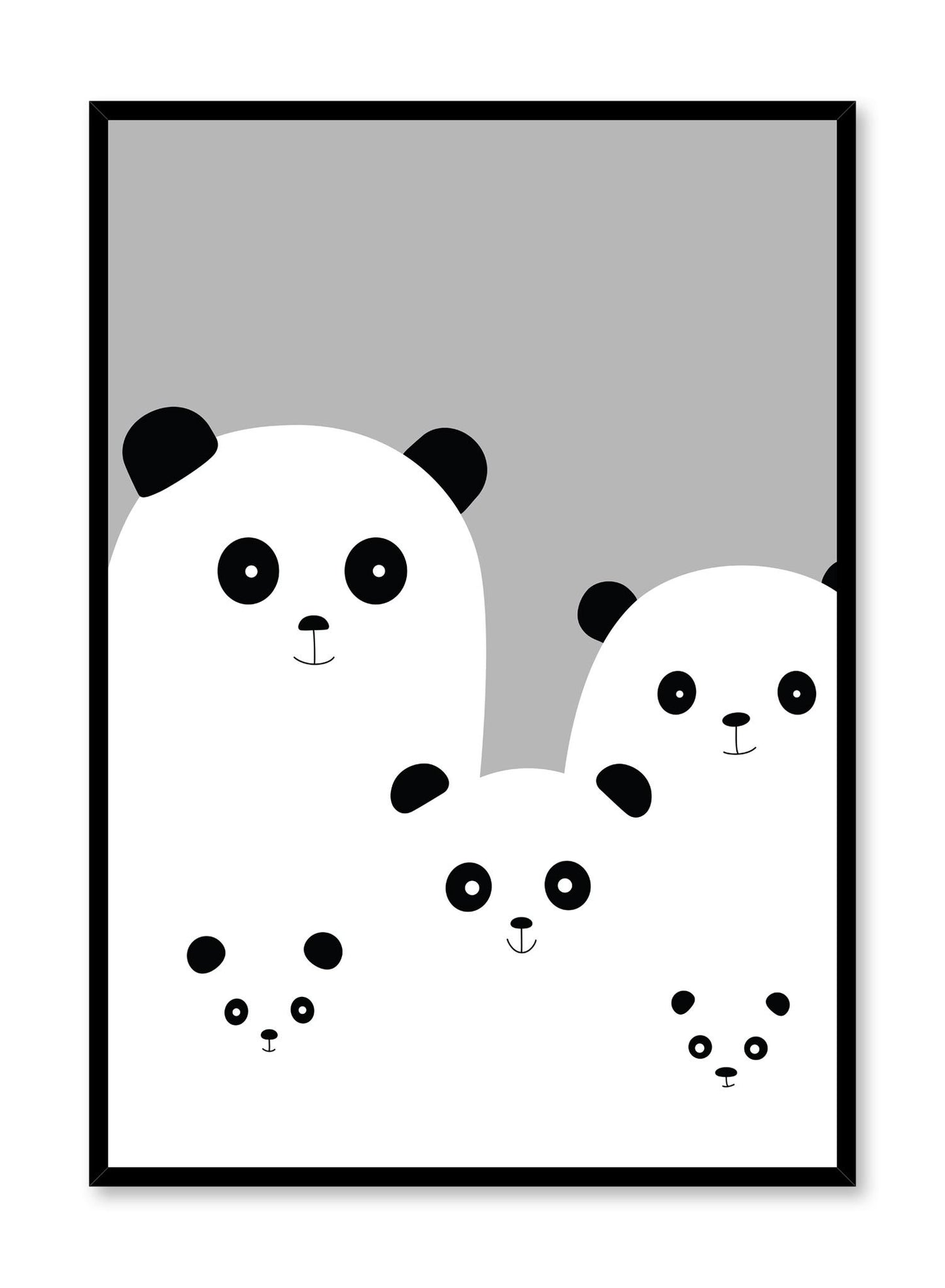 Modern minimalist poster by Opposite Wall with kids illustration of pandas in black & white