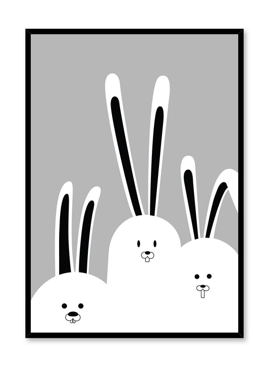 Modern minimalist poster by Opposite Wall with kids illustration of bunnies in black and white