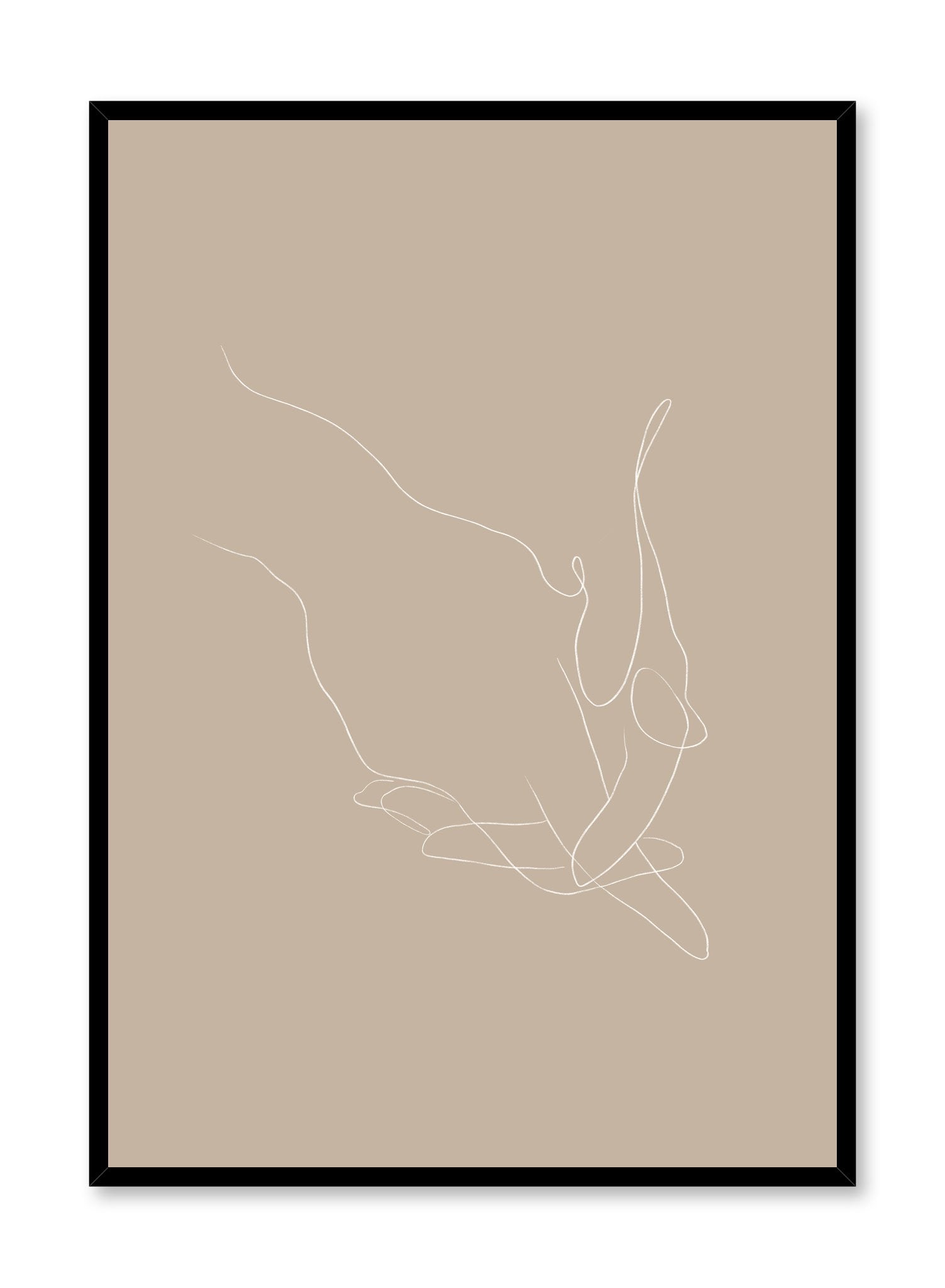 Modern minimalist poster by Opposite Wall with abstract illustration of holding hands line art and beige background