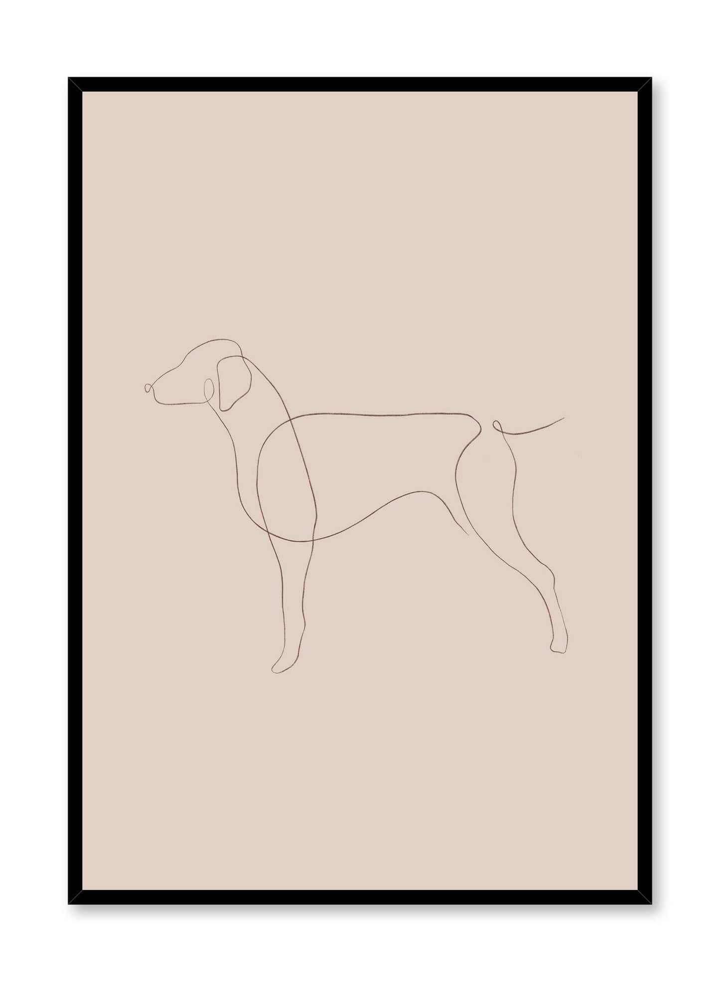 Modern minimalist poster by Opposite Wall with abstract illustration of dog line art with beige background