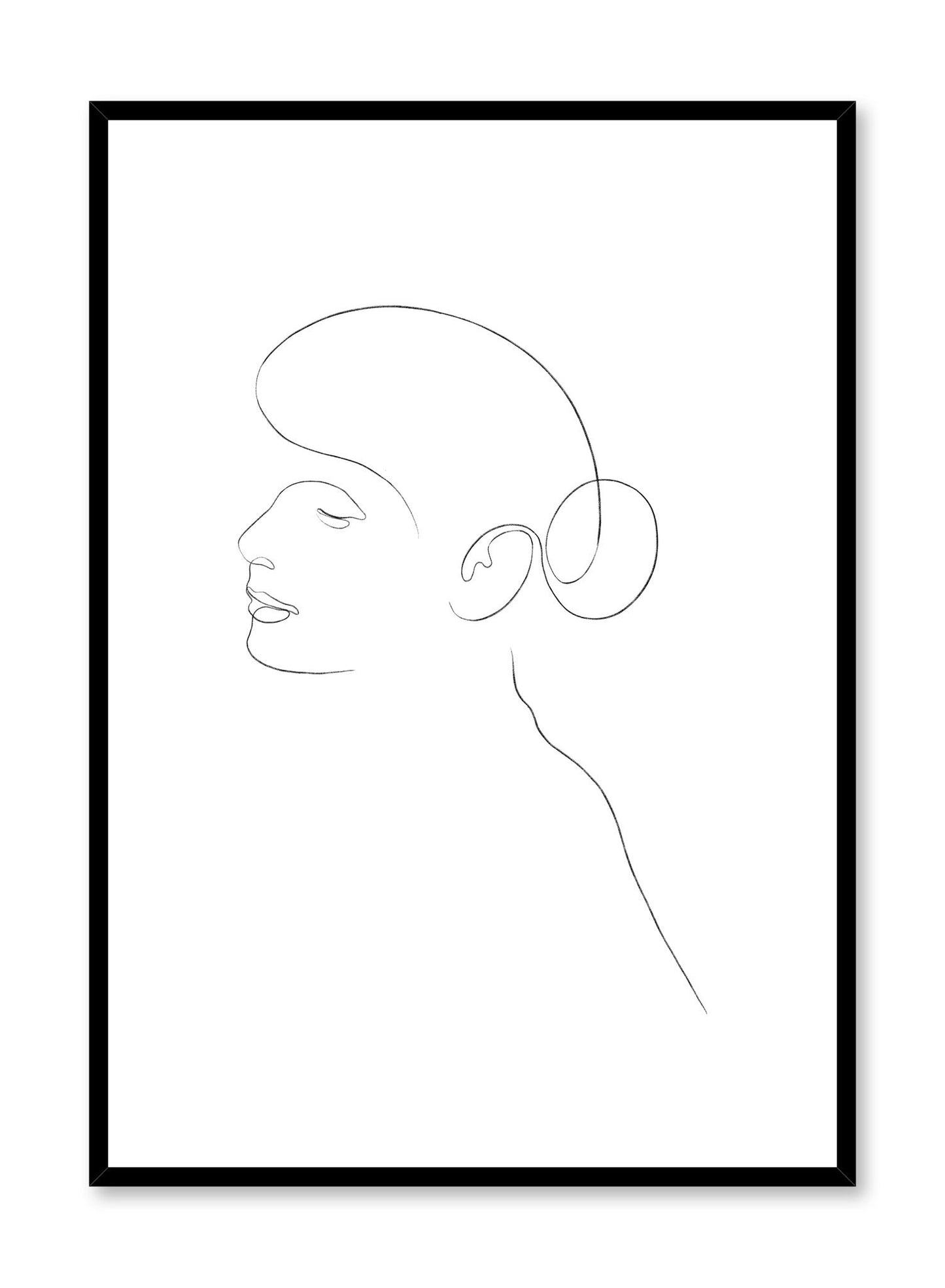 Modern minimalist poster by Opposite Wall with abstract illustration of ballerina with a bunhead chignon hairdo in black line art