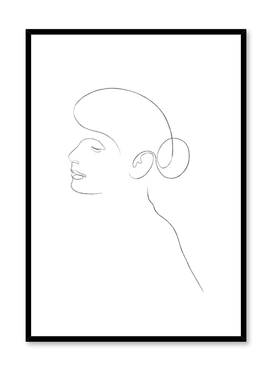 Modern minimalist poster by Opposite Wall with abstract illustration of ballerina with a bunhead chignon hairdo in black line art