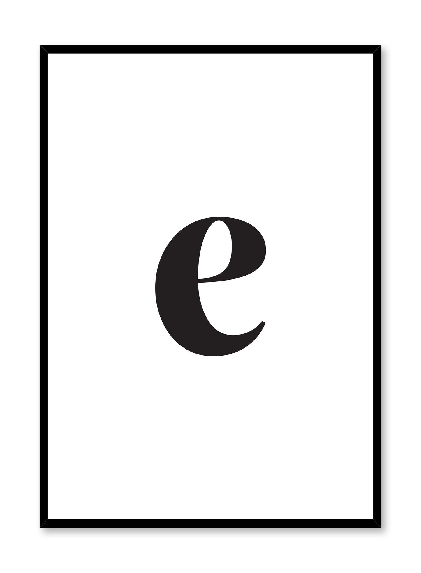 Scandinavian poster with black and white graphic typography design of lowercase letter E by Opposite Wall