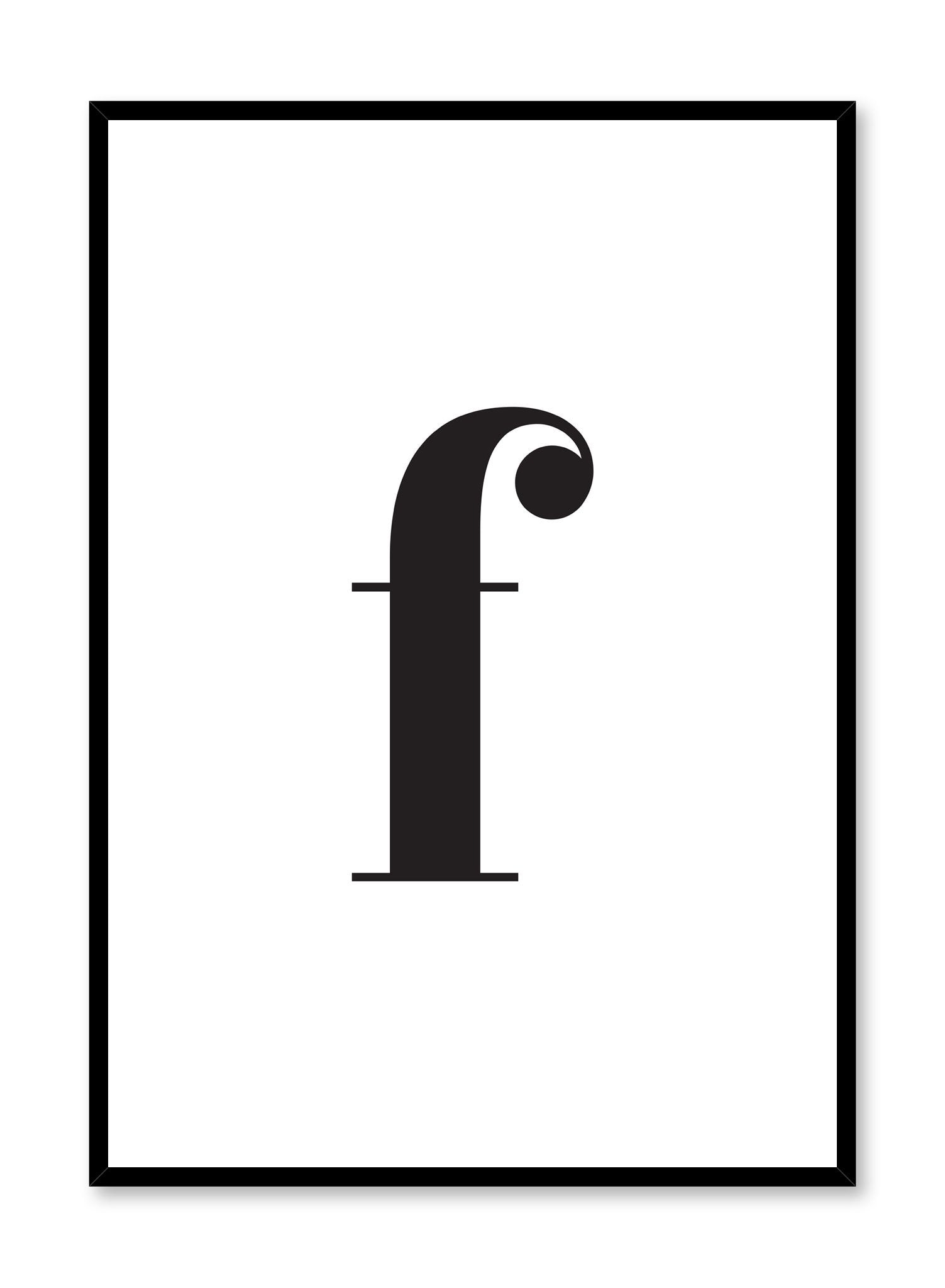 Scandinavian poster with black and white graphic typography design of lowercase letter F by Opposite Wall