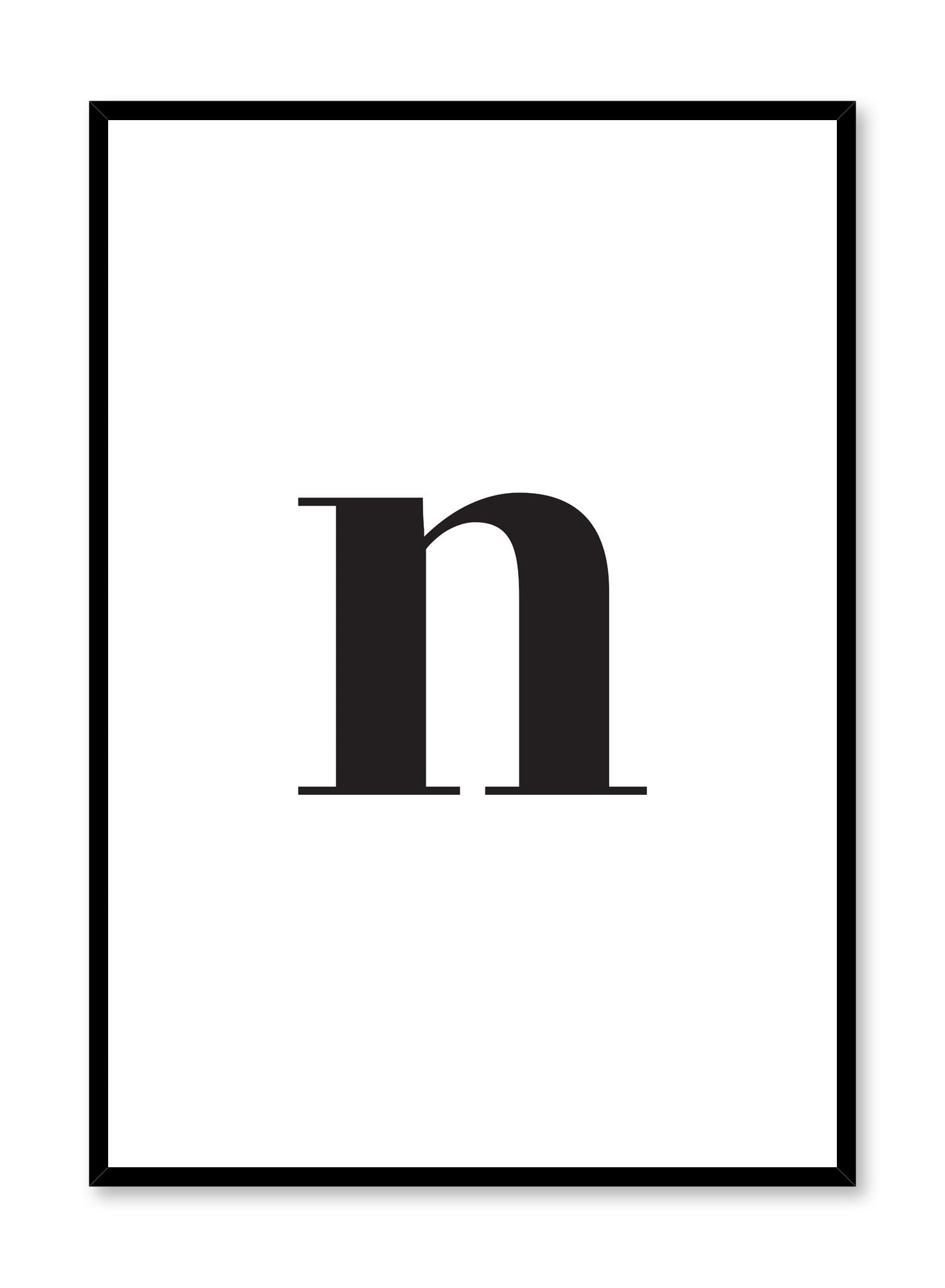 Scandinavian poster with black and white graphic typography design of lowercase letter N by Opposite Wall