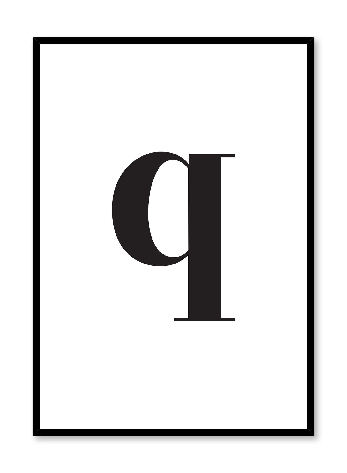 Scandinavian poster with black and white graphic typography design of lowercase letter Q by Opposite Wall