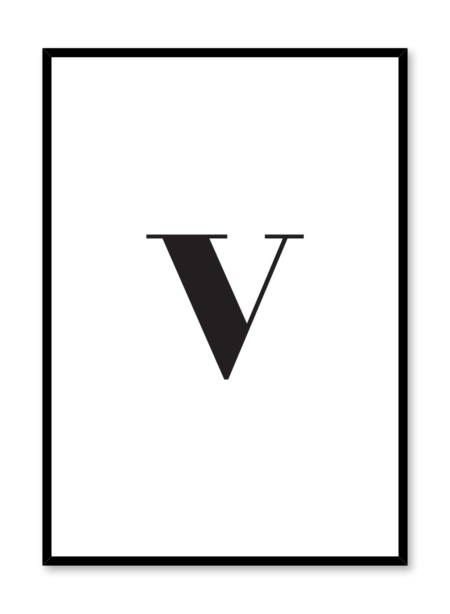 Scandinavian poster with black and white graphic typography design of lowercase letter V by Opposite Wall