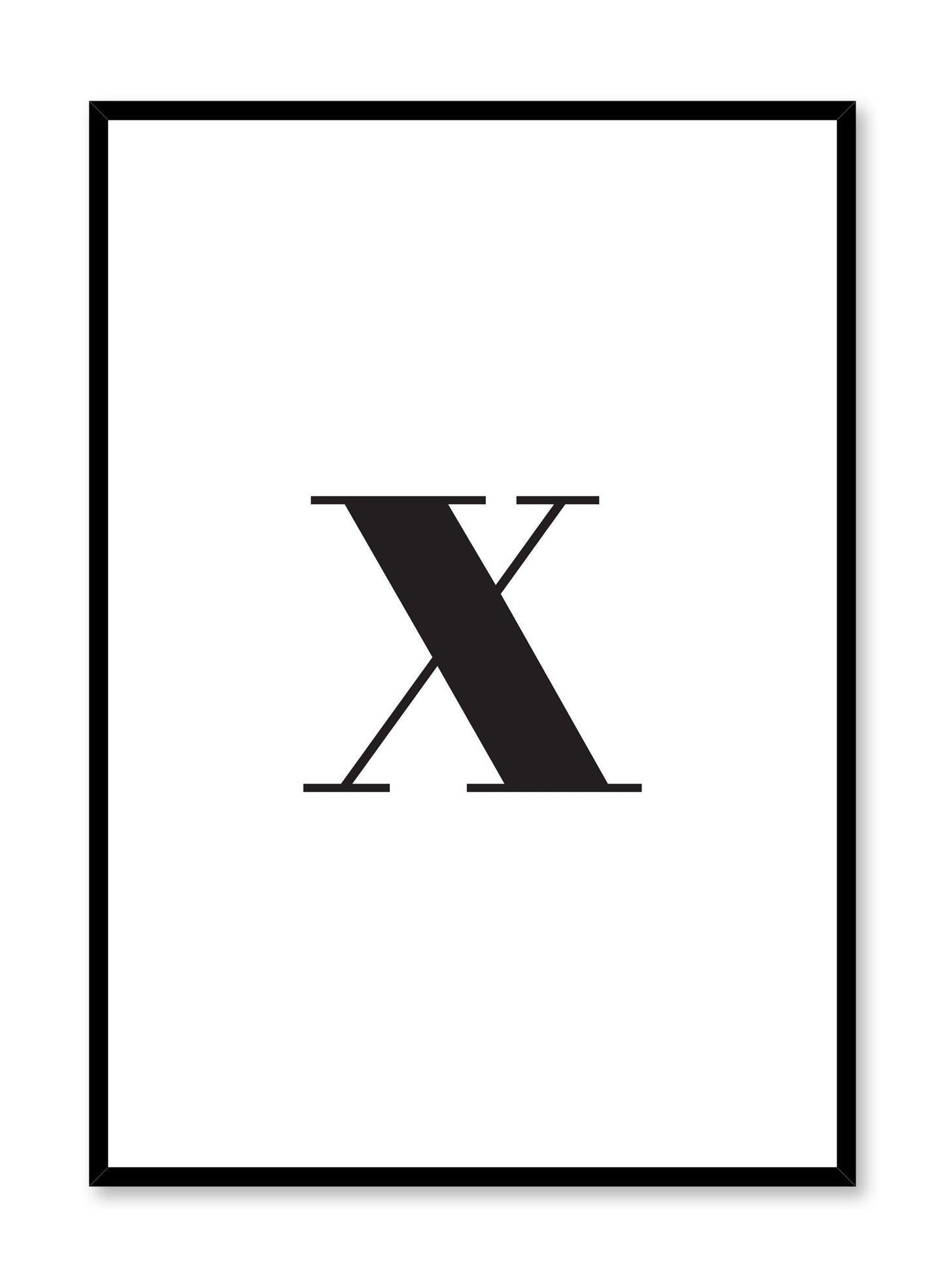 Scandinavian poster with black and white graphic typography design of lowercase letter X by Opposite Wall