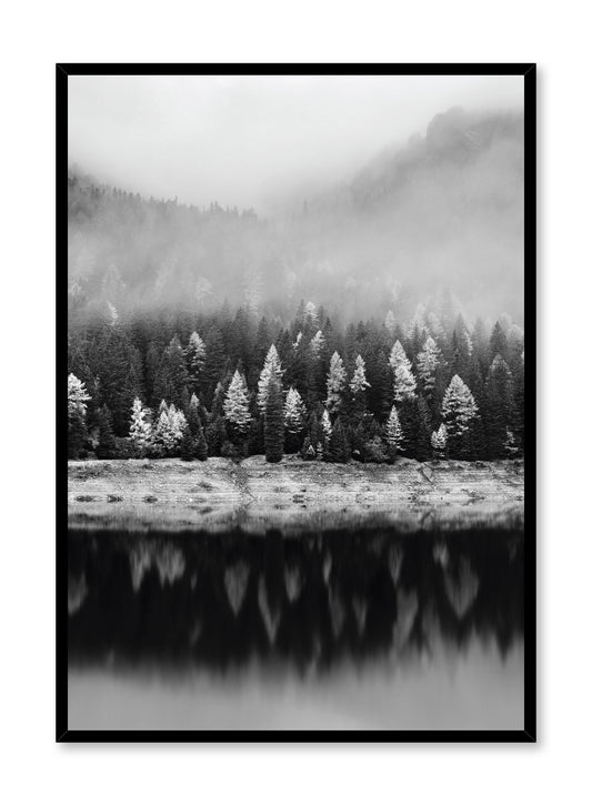 Scandinavian art print by Opposite Wall with trendy landscape art photo - Stunning reflections in black and white