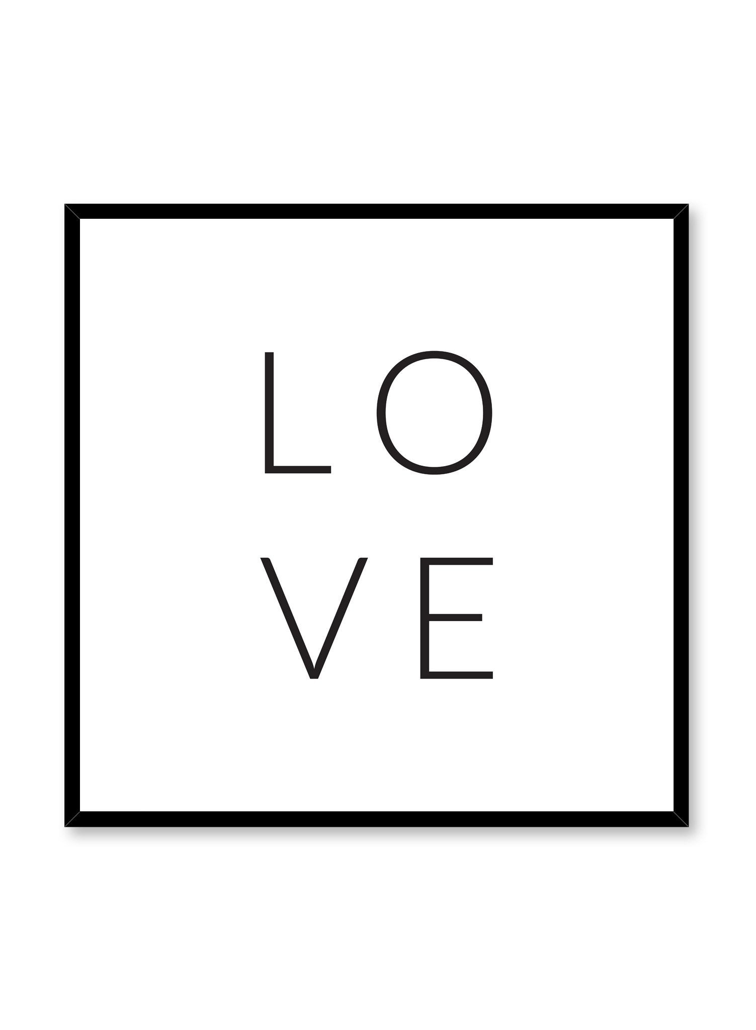 Scandinavian poster with black and white graphic typography design of Four Words, One Letter Love by Opposite Wall