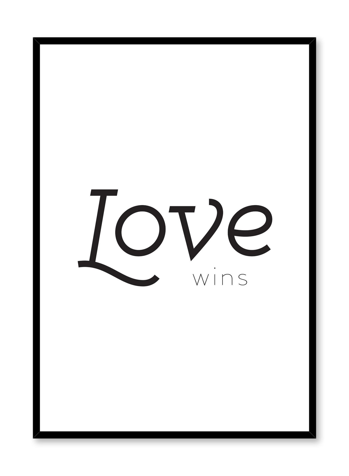 Scandinavian poster with black and white graphic typography design of Love Wins text by Opposite Wall