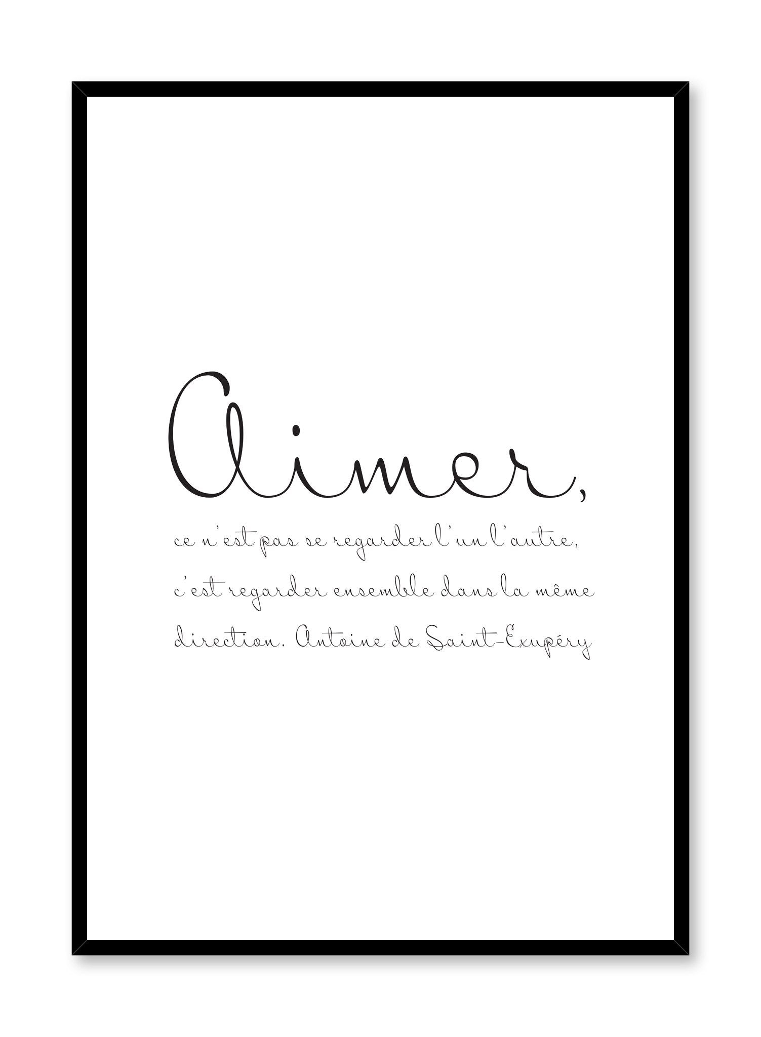 Aimer Singer Quote S'Aimer Romantic Quote Typography Poster | Buy at Opposite Wall