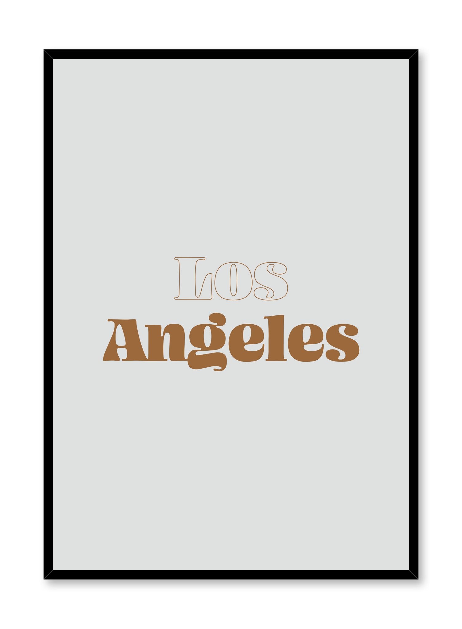 Scandinavian poster with beige and orange colour graphic typography design of Los Angeles text by Opposite Wall