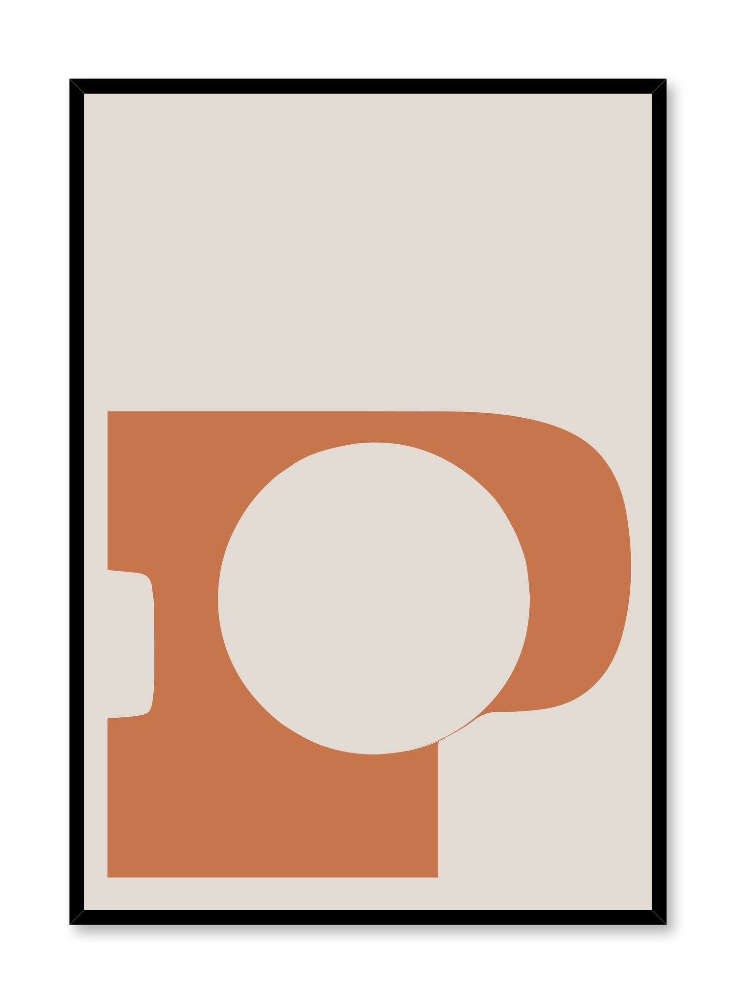 Scandinavian poster with orange colour graphic typography design of western letter P by Opposite Wall