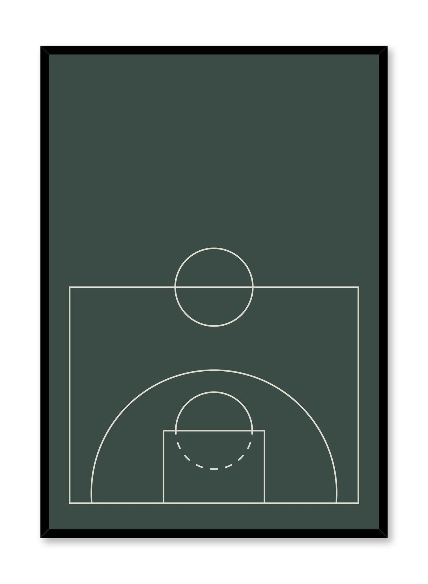 Minimalist design poster by Opposite Wall with Free-Throw abstract graphic design of basketball court in green