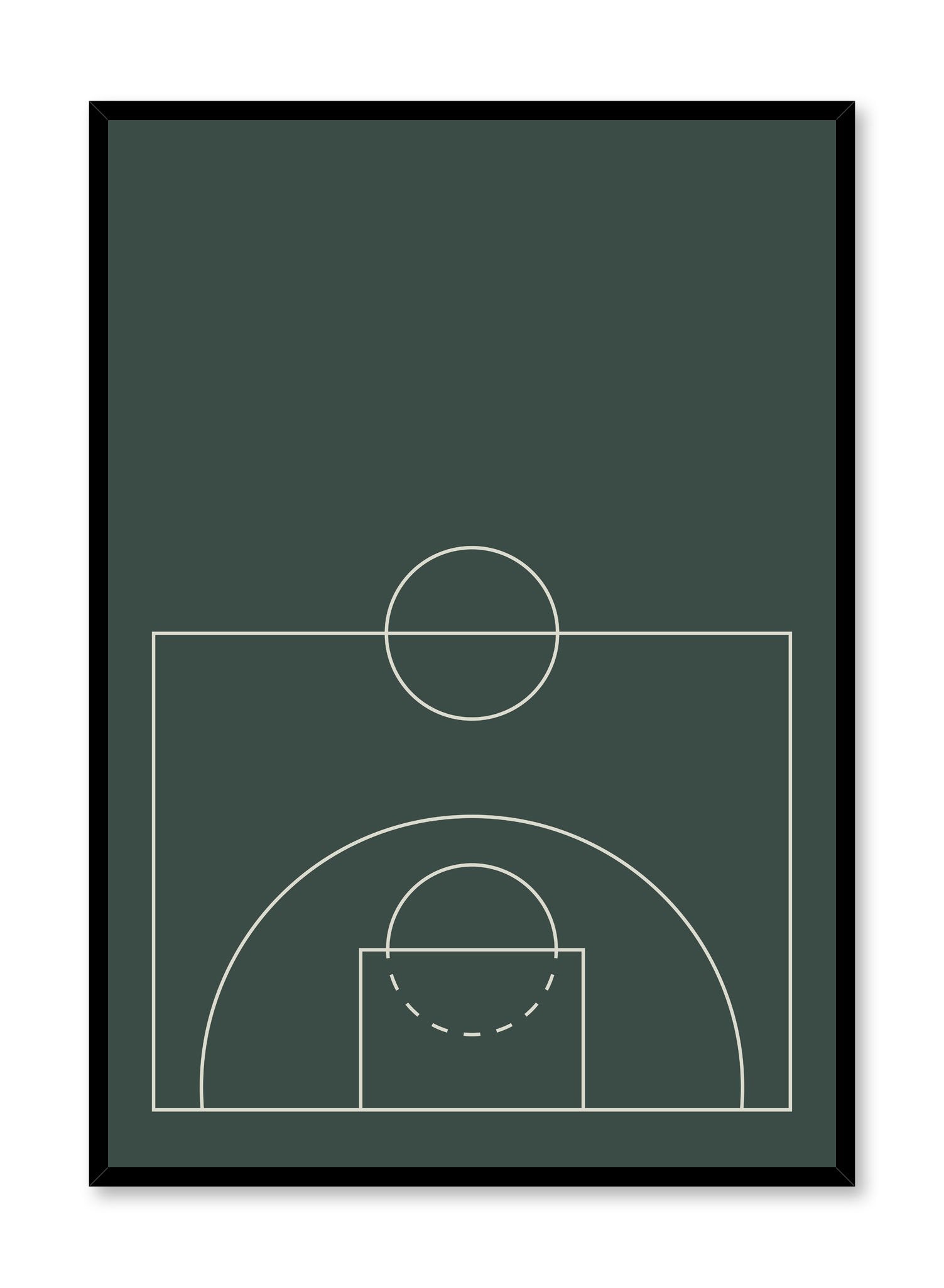 Minimalist design poster by Opposite Wall with Free-Throw abstract graphic design of basketball court in green