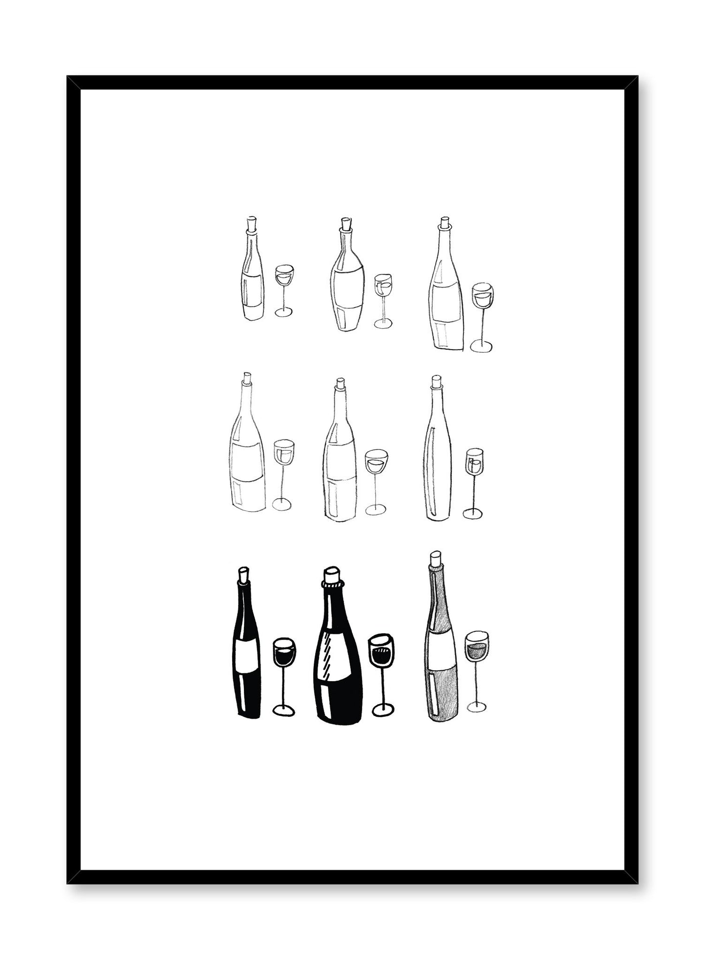 Minimalist poster by Opposite Wall with Vino wine illustration in black and white