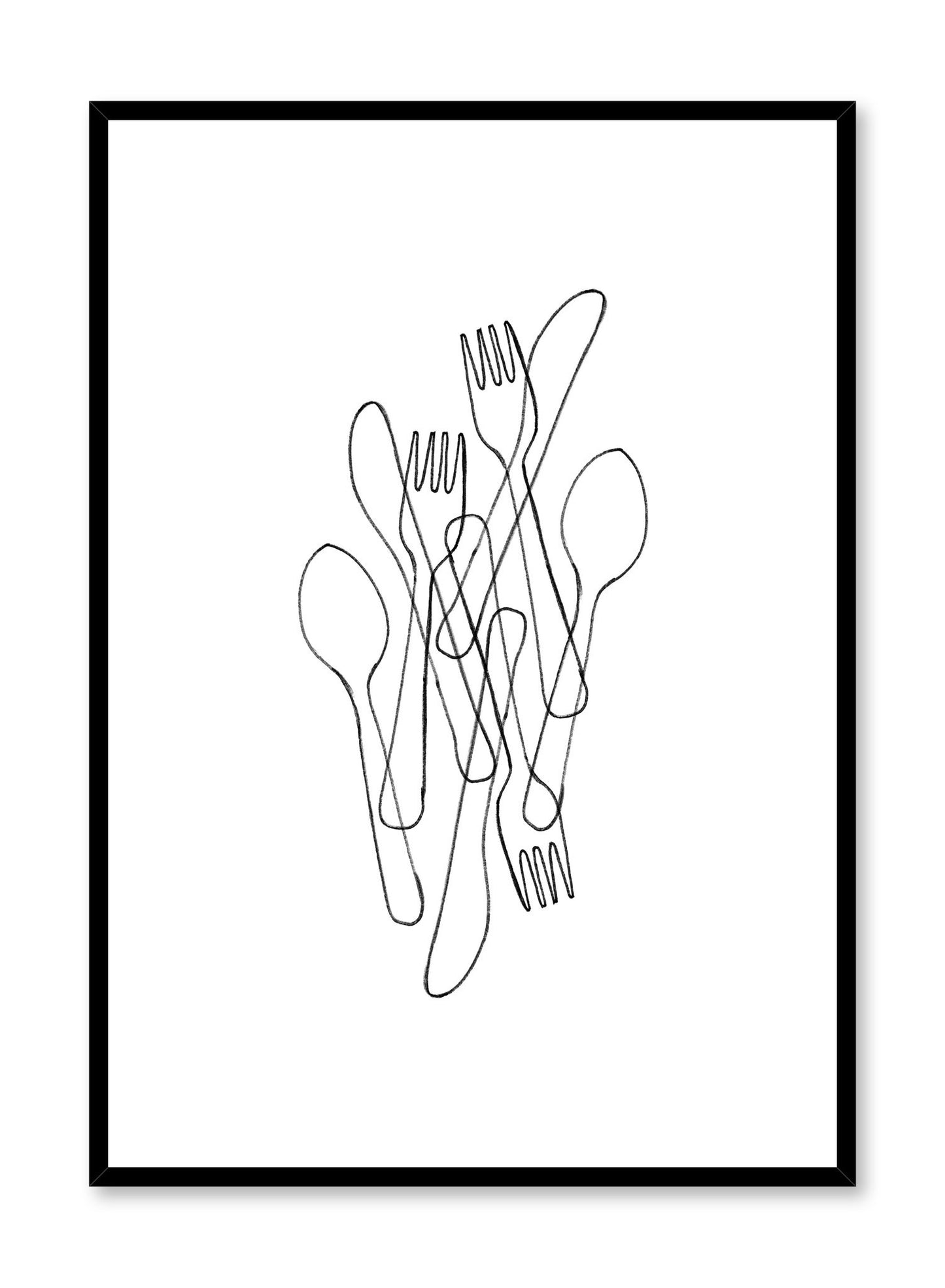 Minimalist poster by Opposite Wall with Forks & Knives black and white illustration